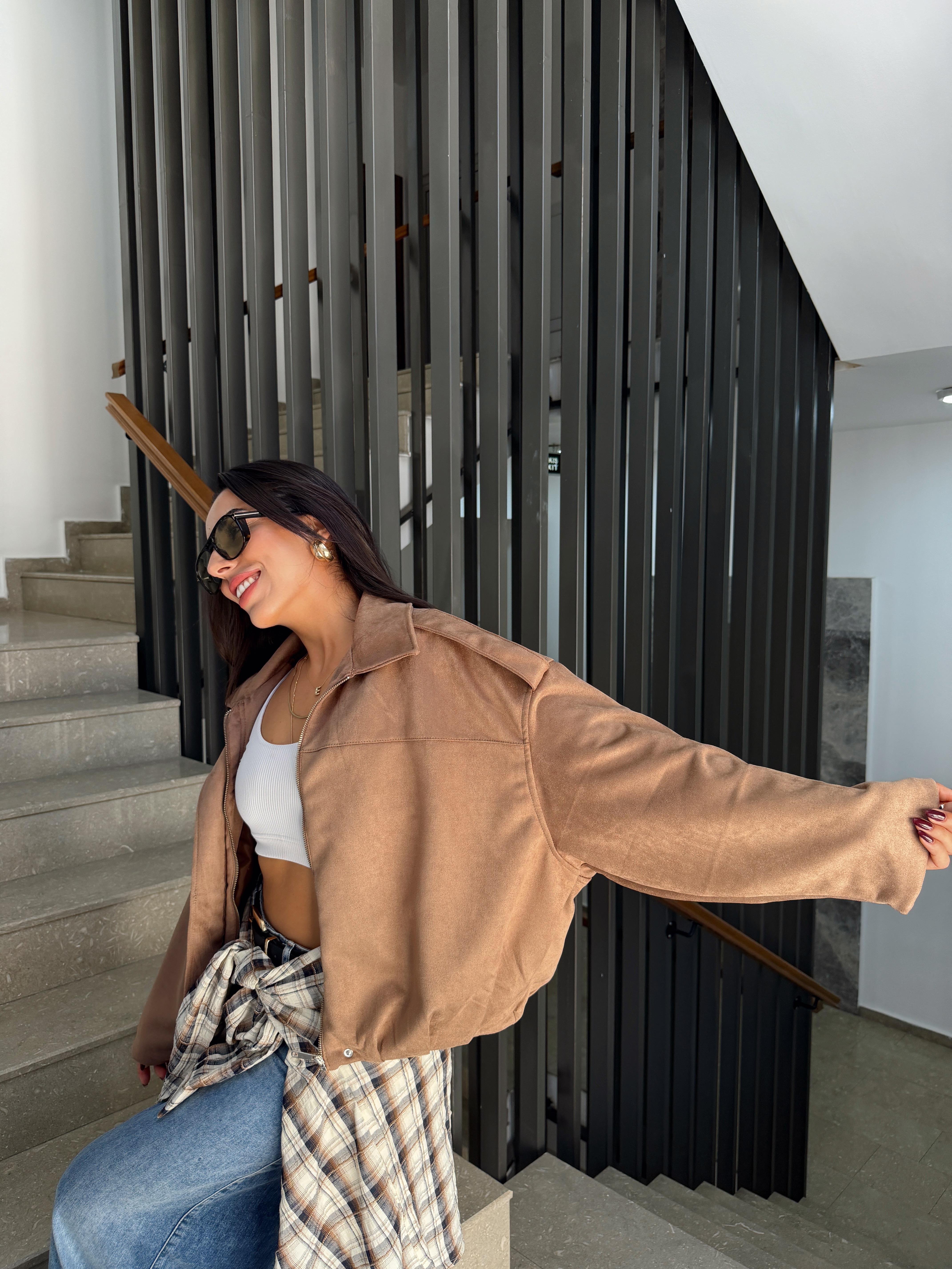 Kahve Scuba Süet Ceket