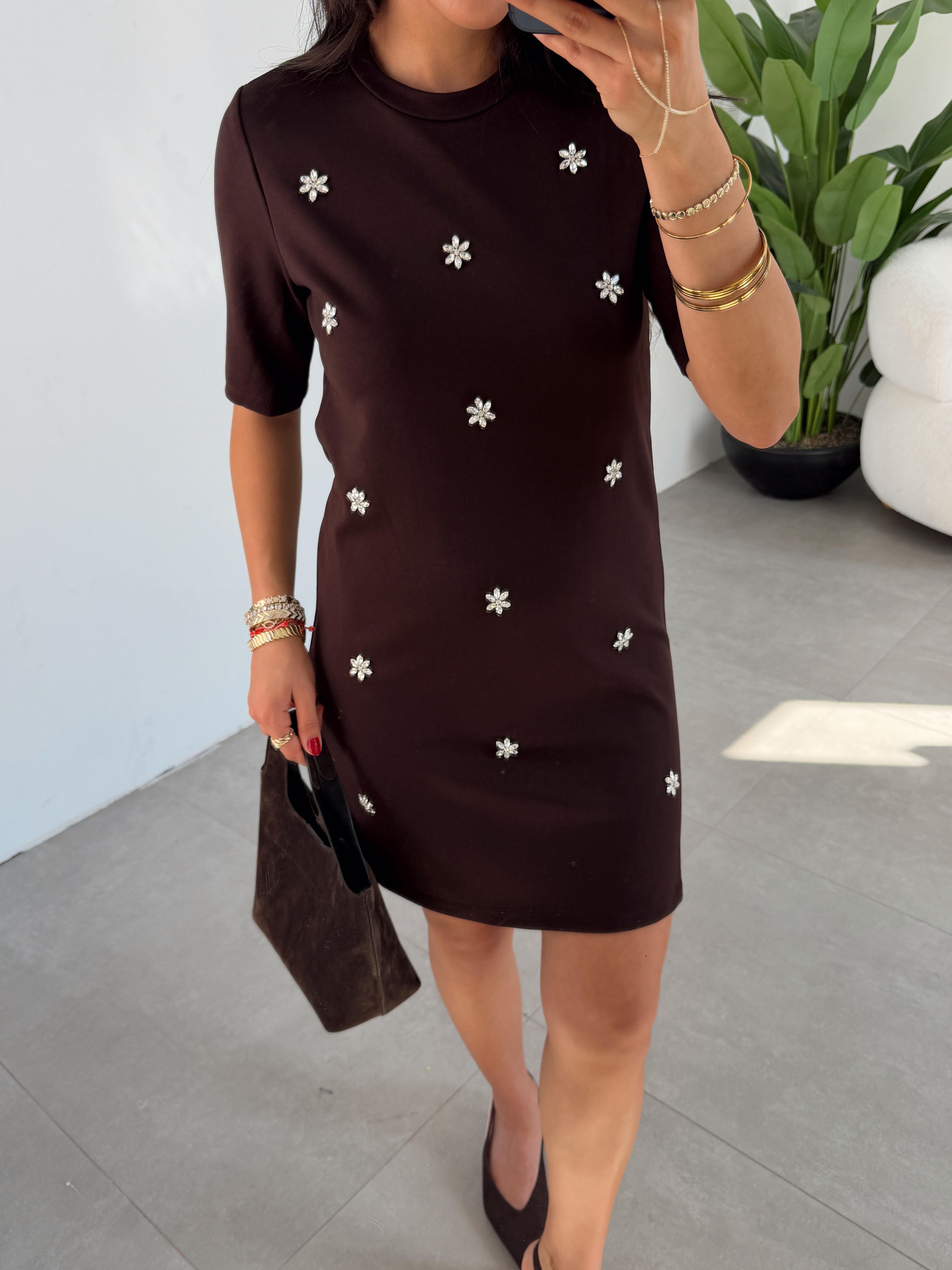 Kahve Taşlı Elbise