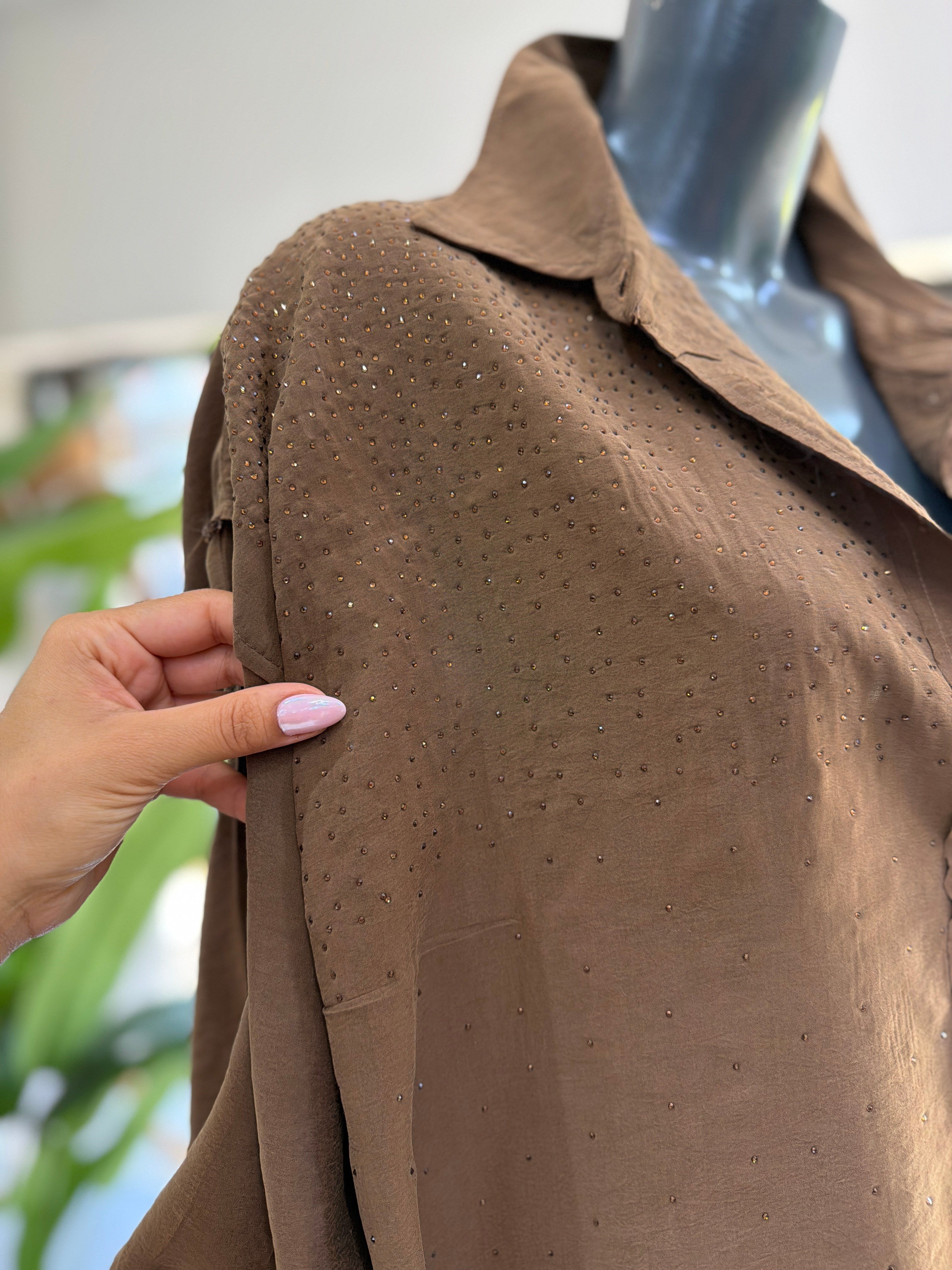 Kahve Taşlı Oversize Gömlek