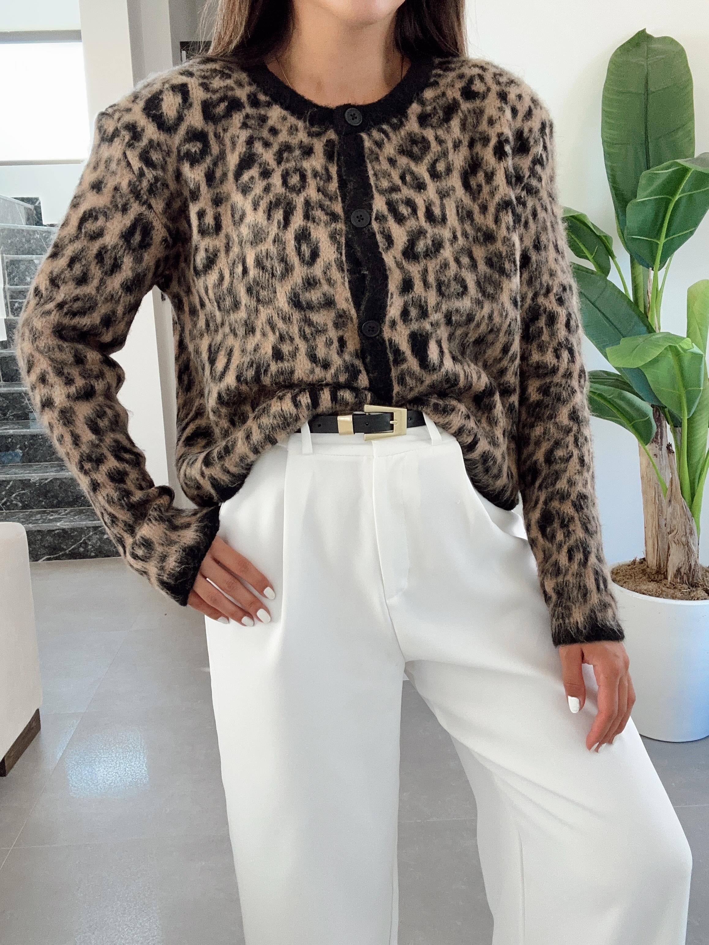 Kahve Tüylü Leopar Hırka