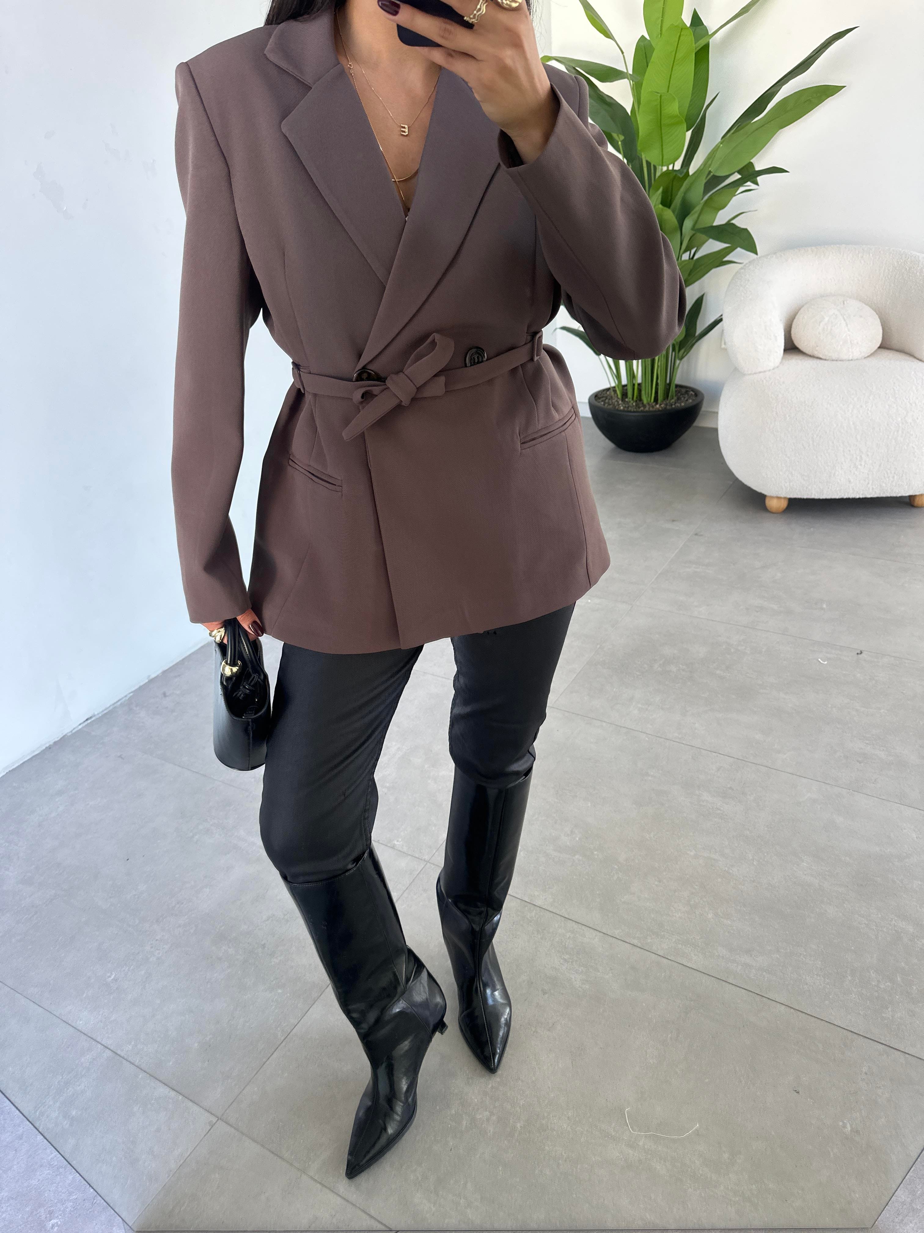 Kahve Yandan Bağlamalı Blazer