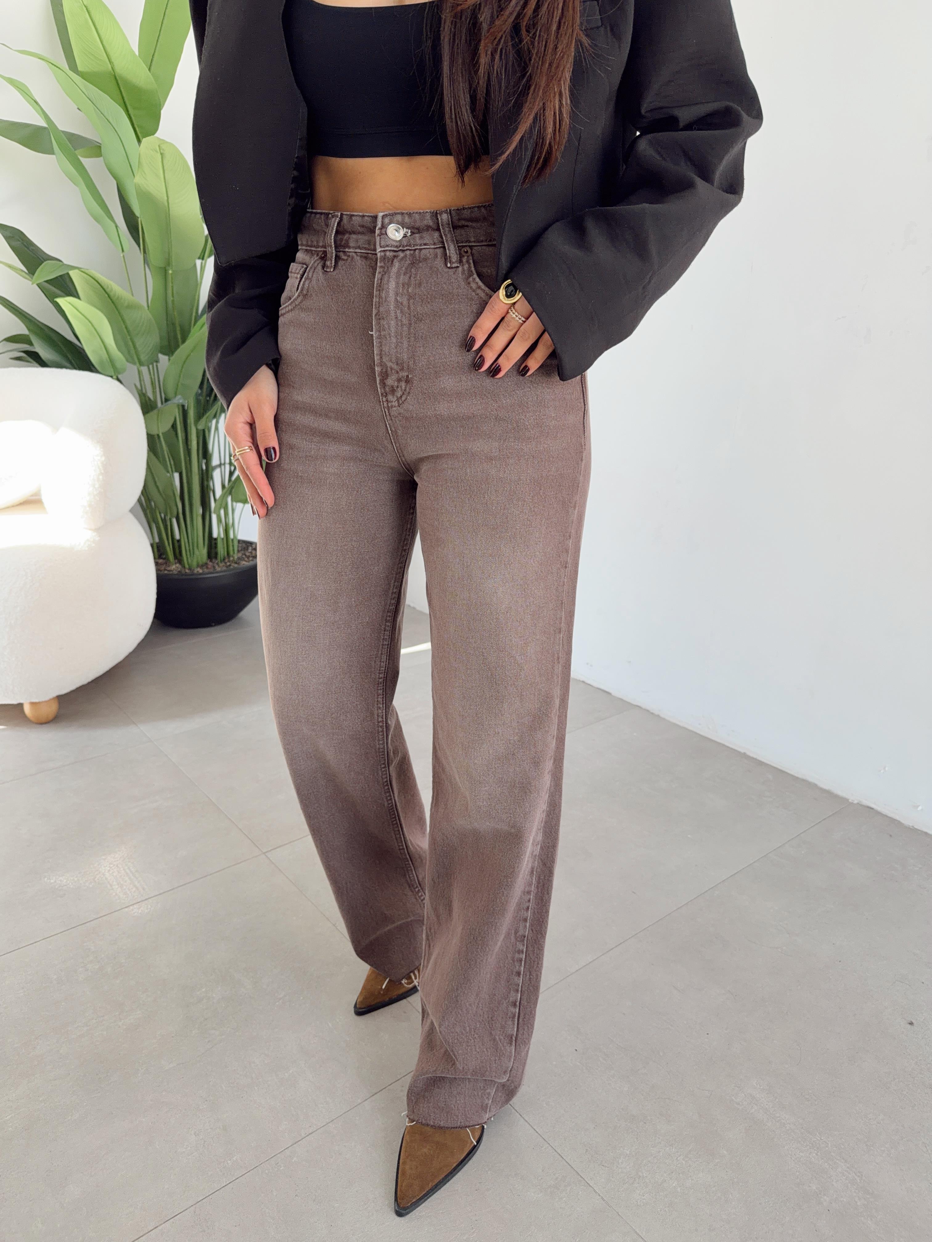 Kahve Yıkamalı Straight Jean