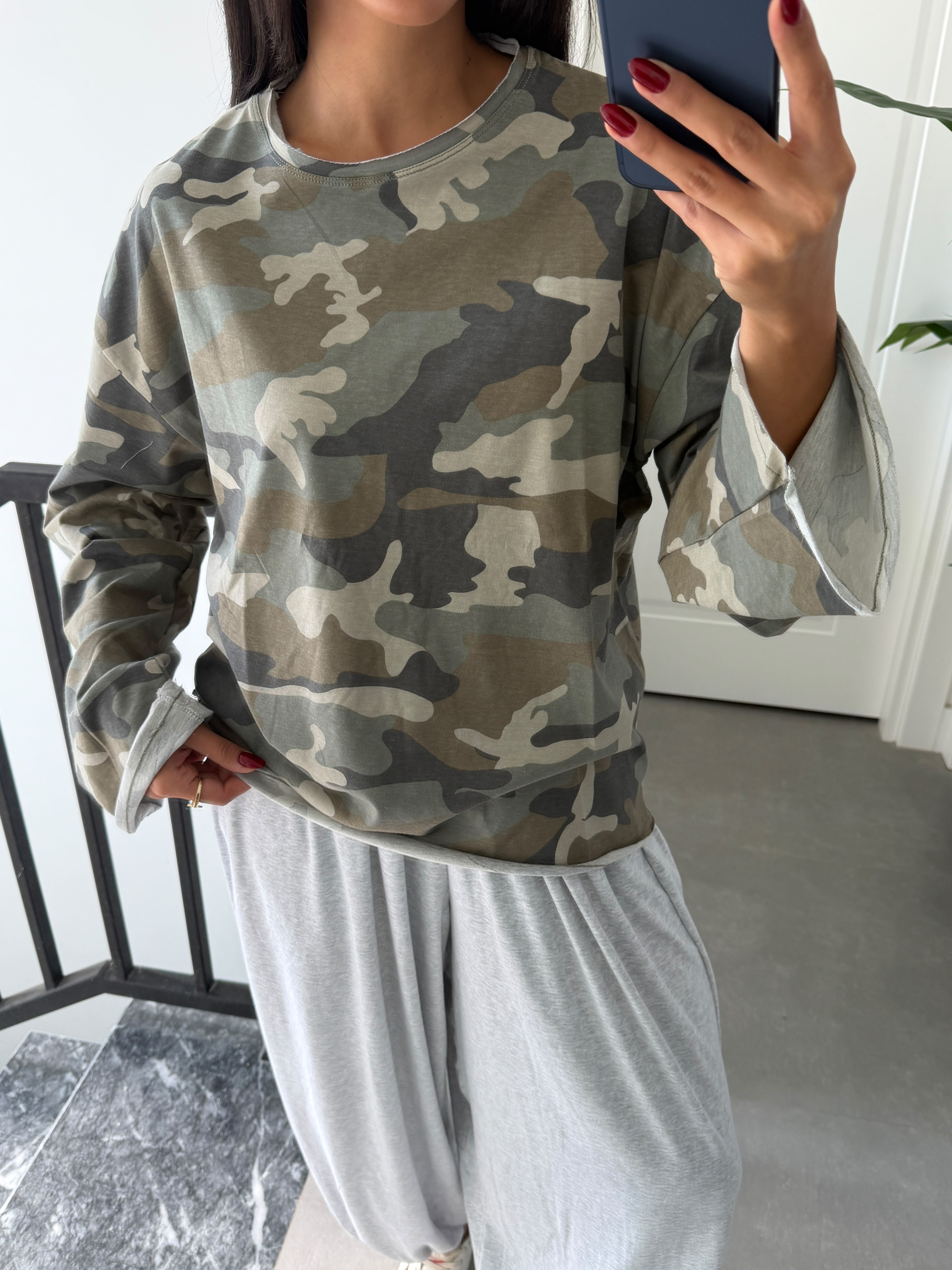 Kamuflaj Kumaş  Uzun Kollu Basic Tshirt