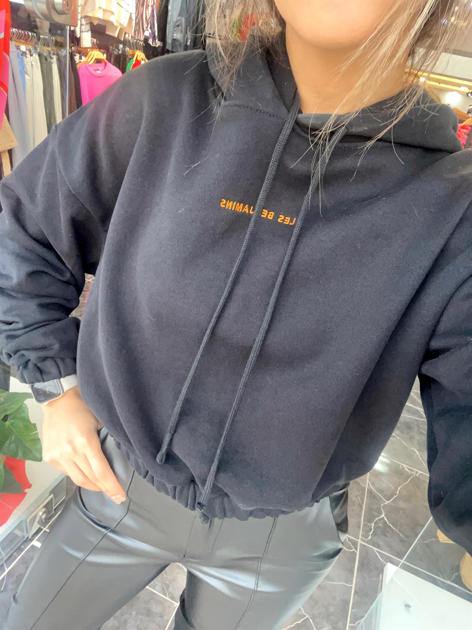 Kapşonlu Siyah Sweat