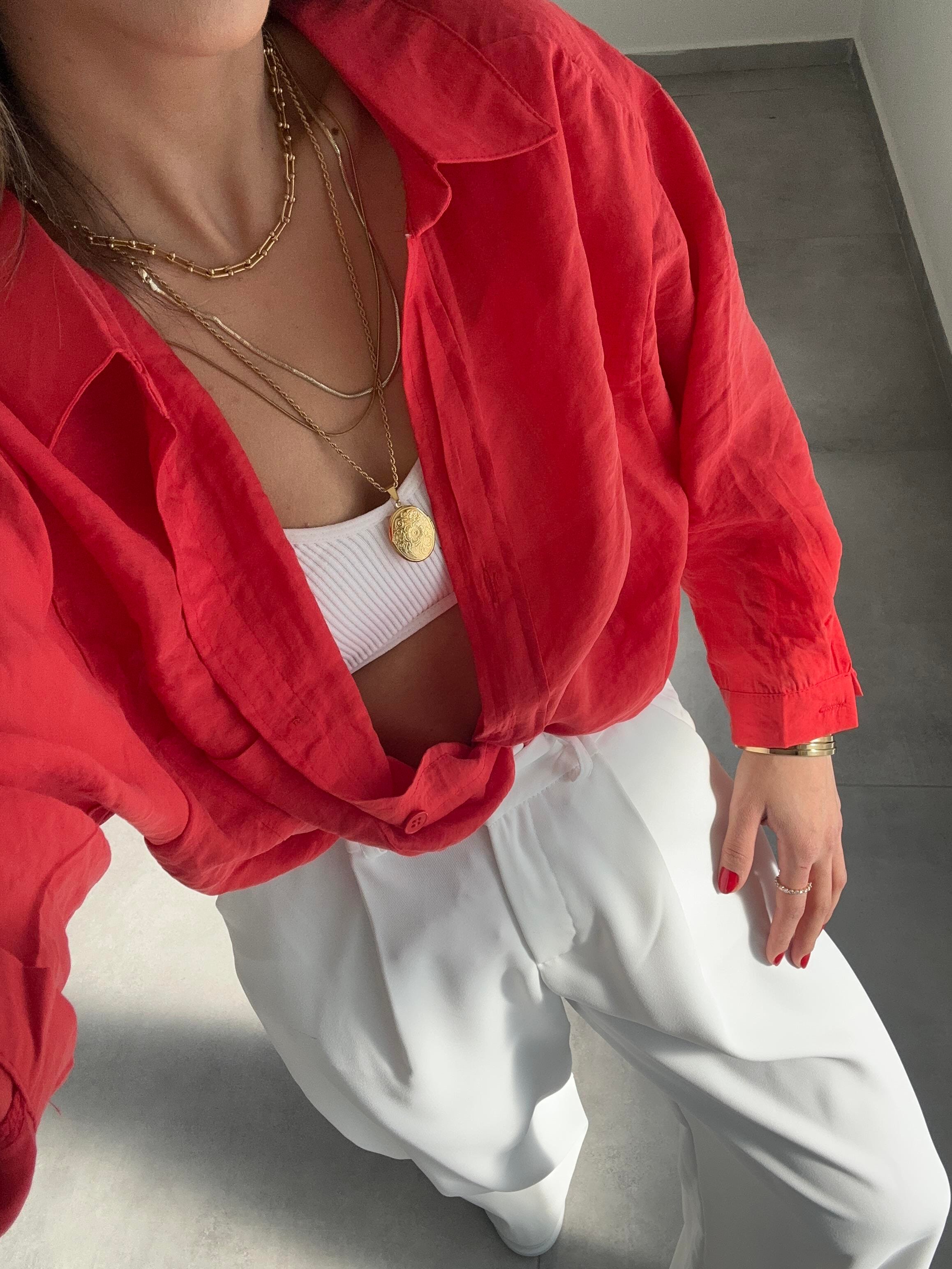 Kırmızı Düşük Omuz Oversize Gömlek