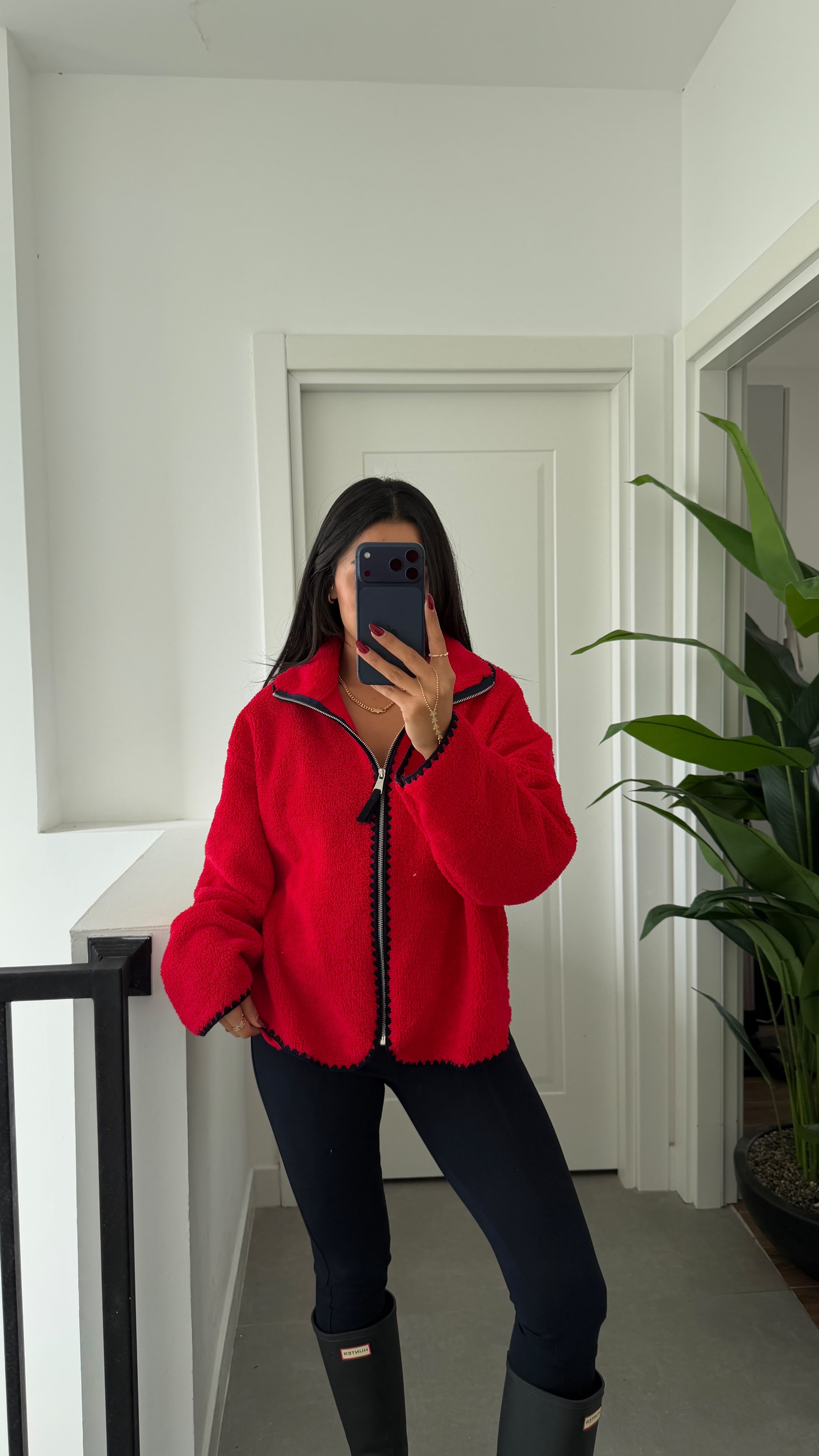 Kırmızı Lacivert Çoban Dikiş Polar Sweat