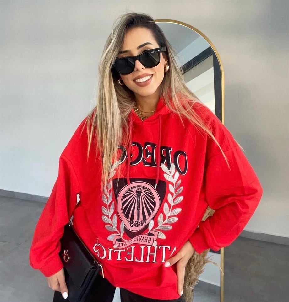 Kırmızı Nakışlı Sweat