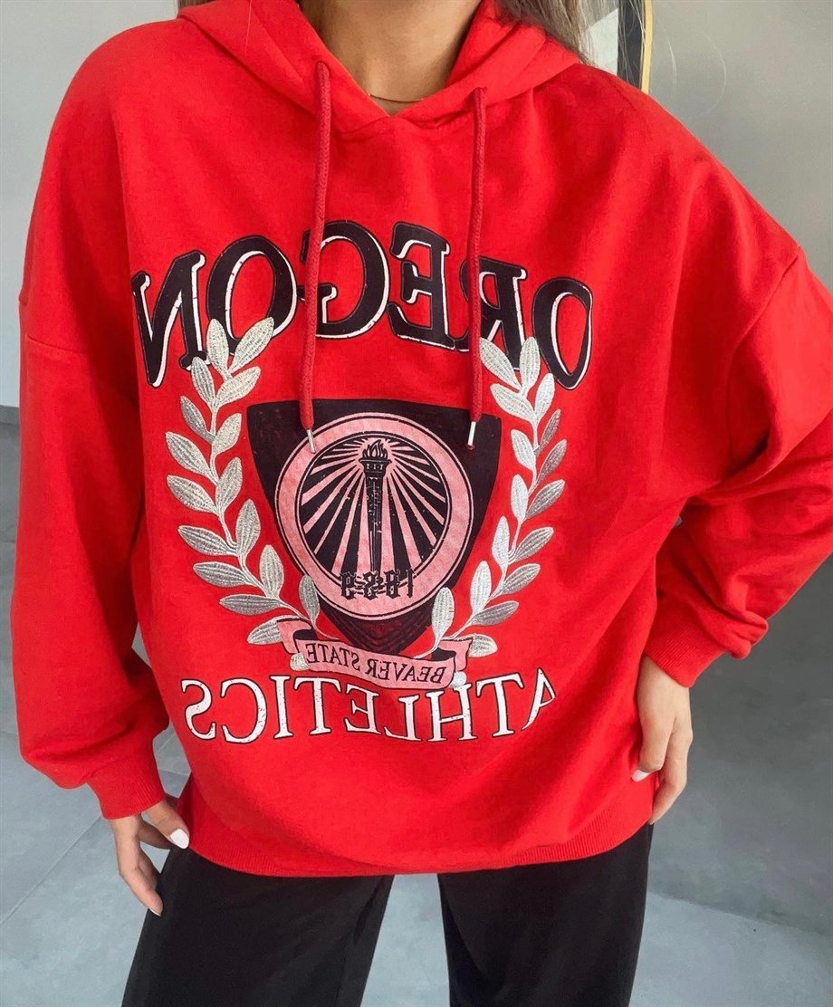 Kırmızı Nakışlı Sweat