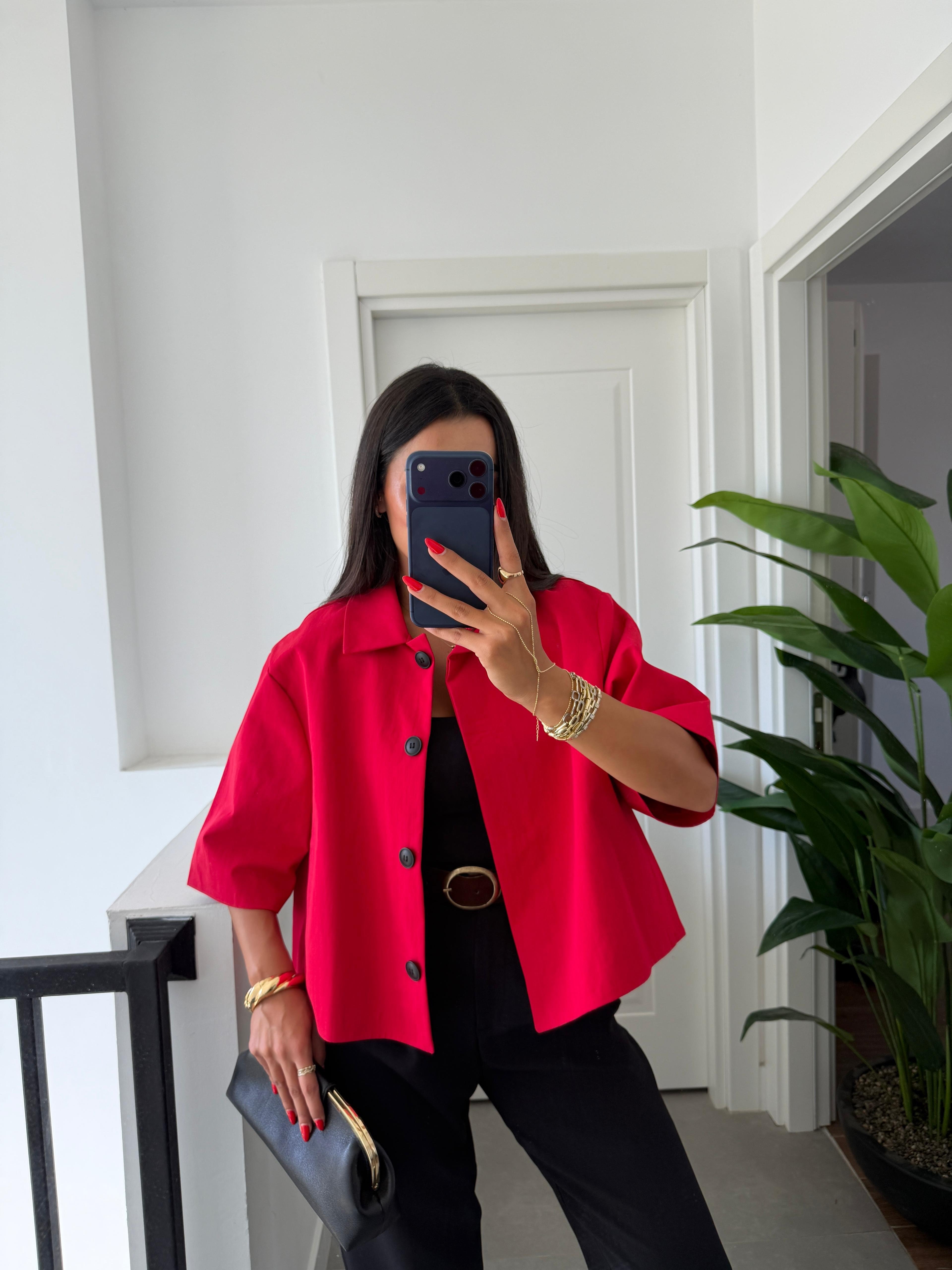 Kırmızı Oversize Crop Ceket