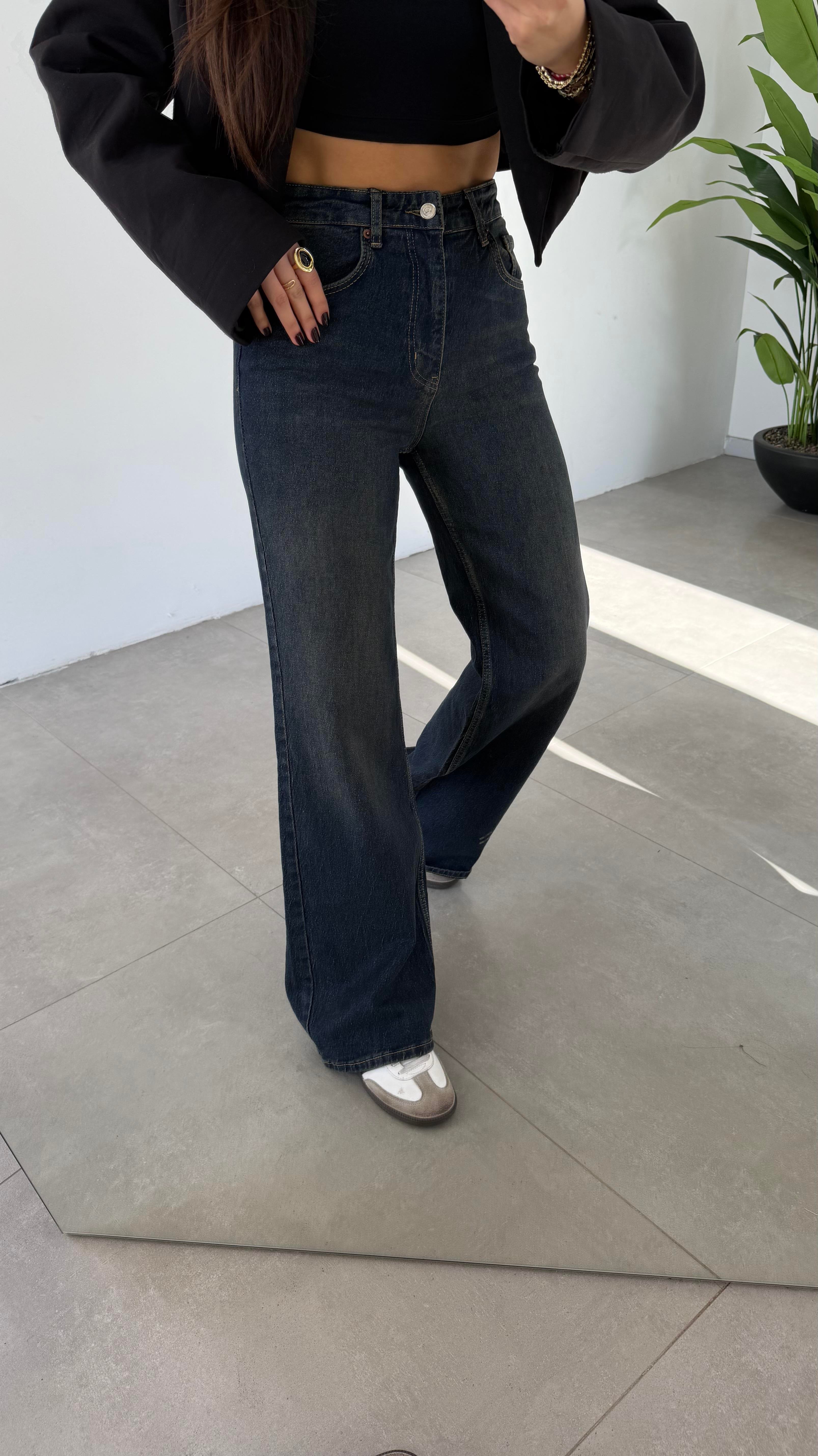 Koyu Mavi Tintli Wideleg Jean