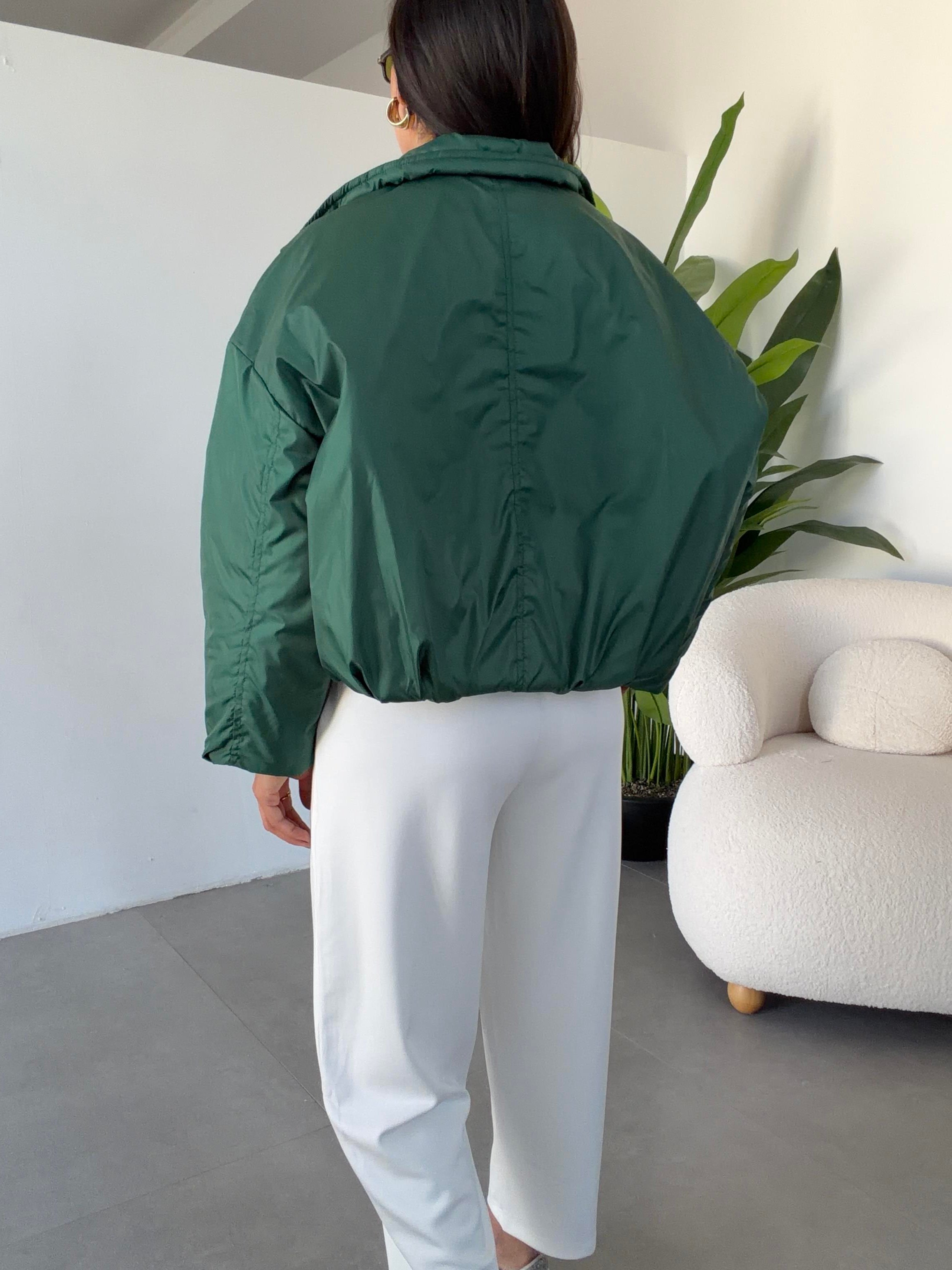 Koyu Yeşil Kapitone Astarlı Bomber Mont