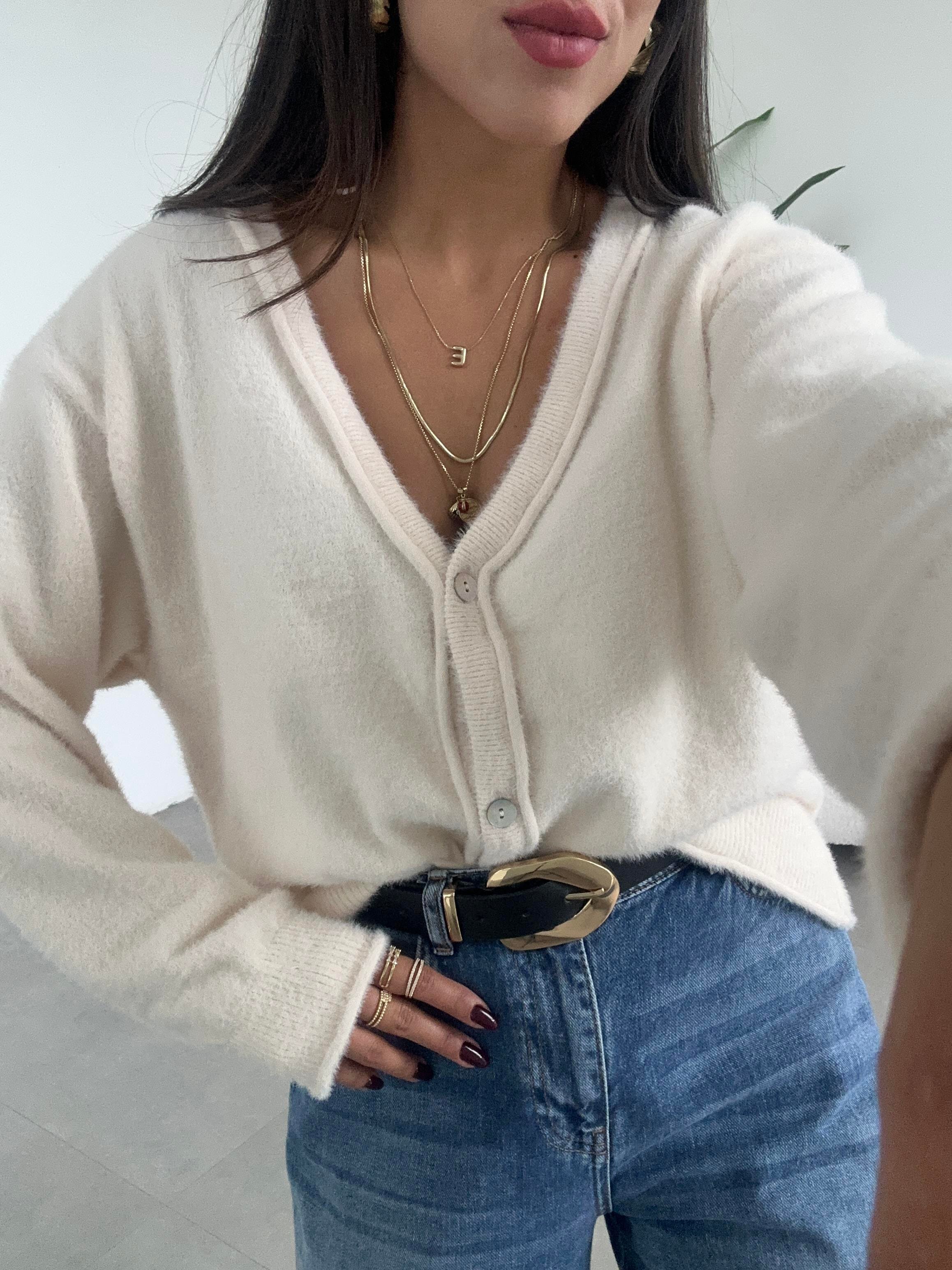 Krem 4 Düğmeli Hırka