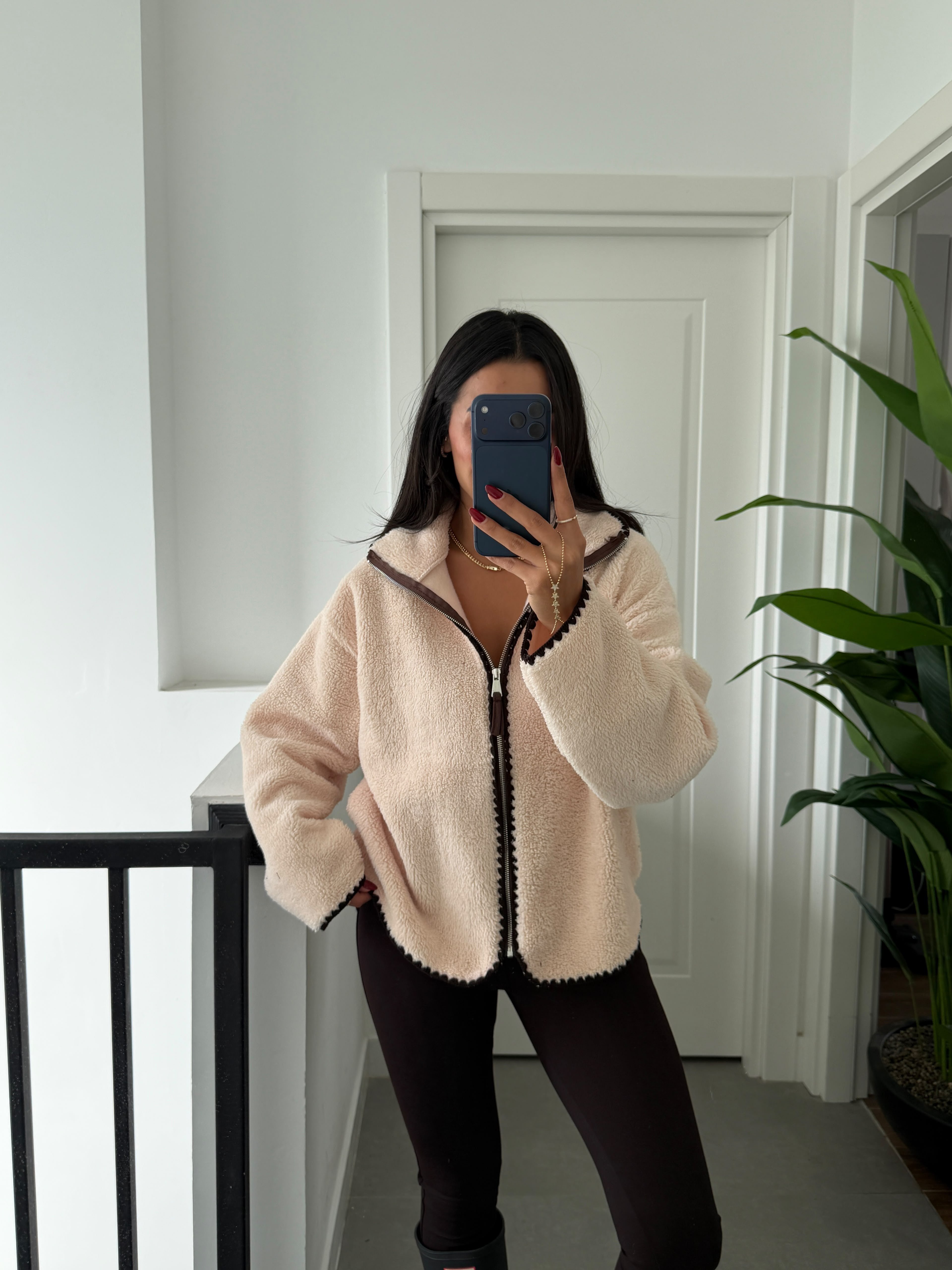 Krem Kahve Çoban Dikiş Polar Sweat
