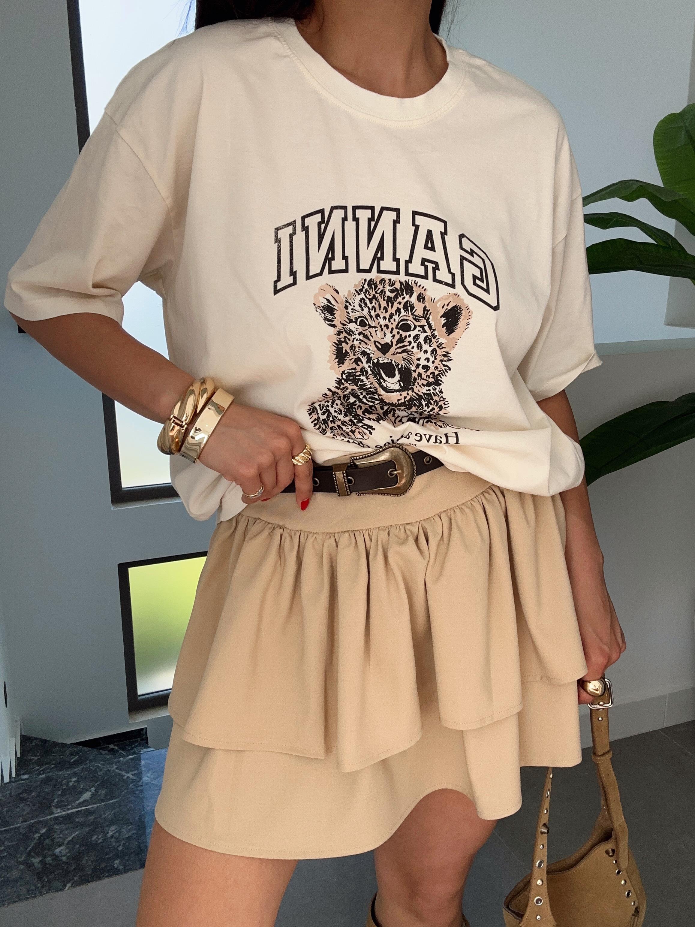 Krem Lion Baskılı Tişört