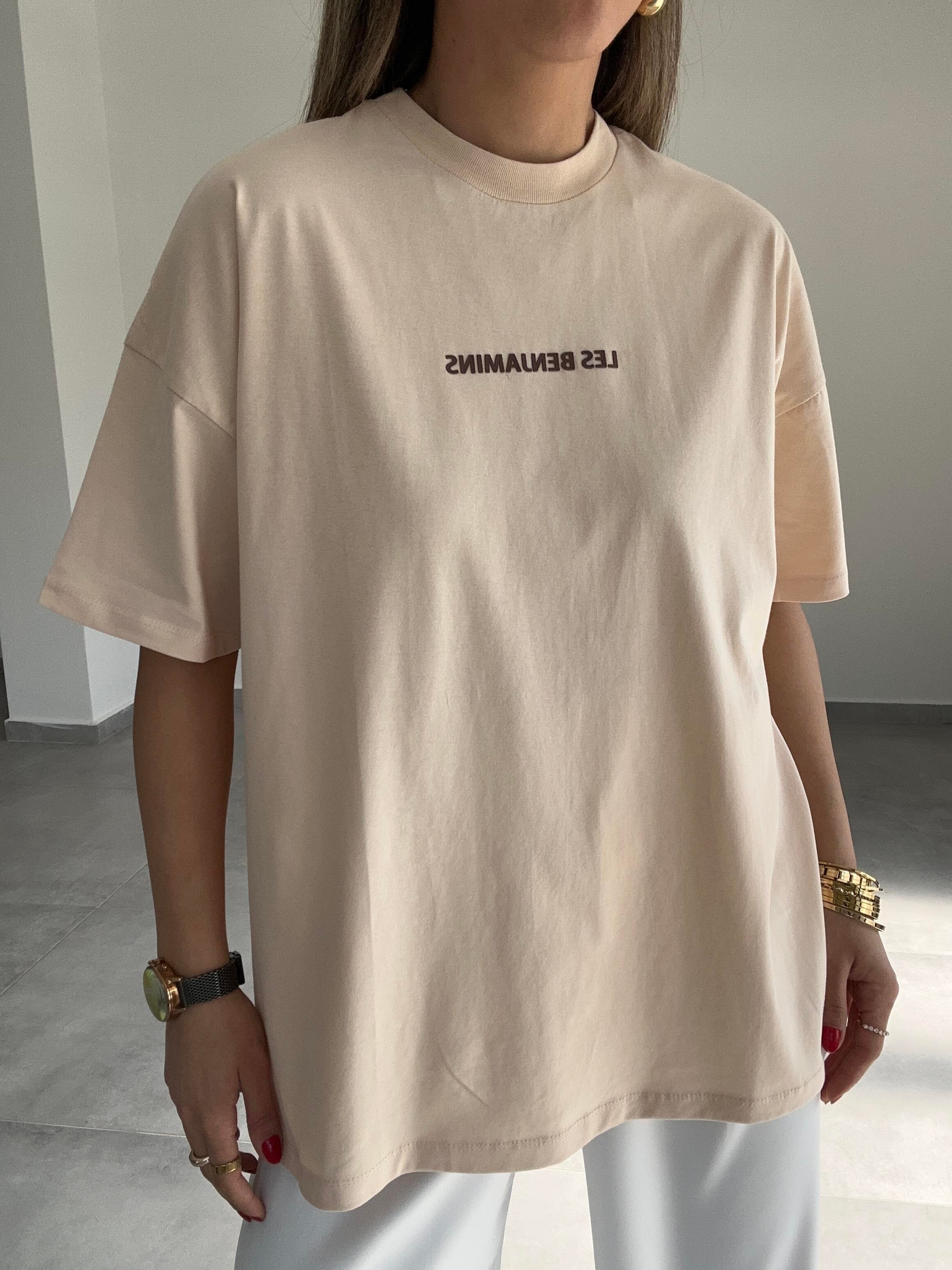 L-B Bej Bisiklet Yaka Tişört