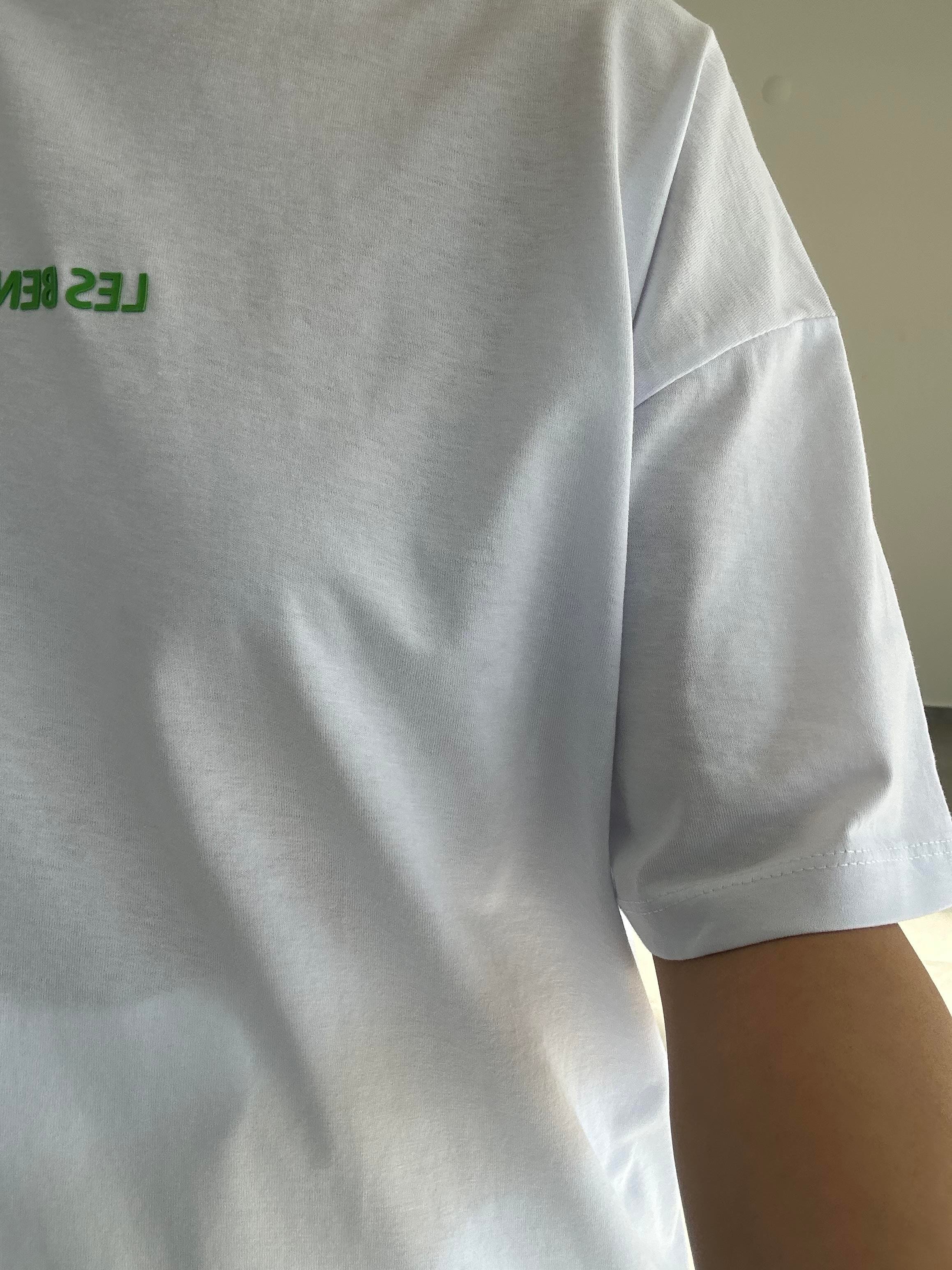 L-B Beyaz Bisiklet Yaka Tişört