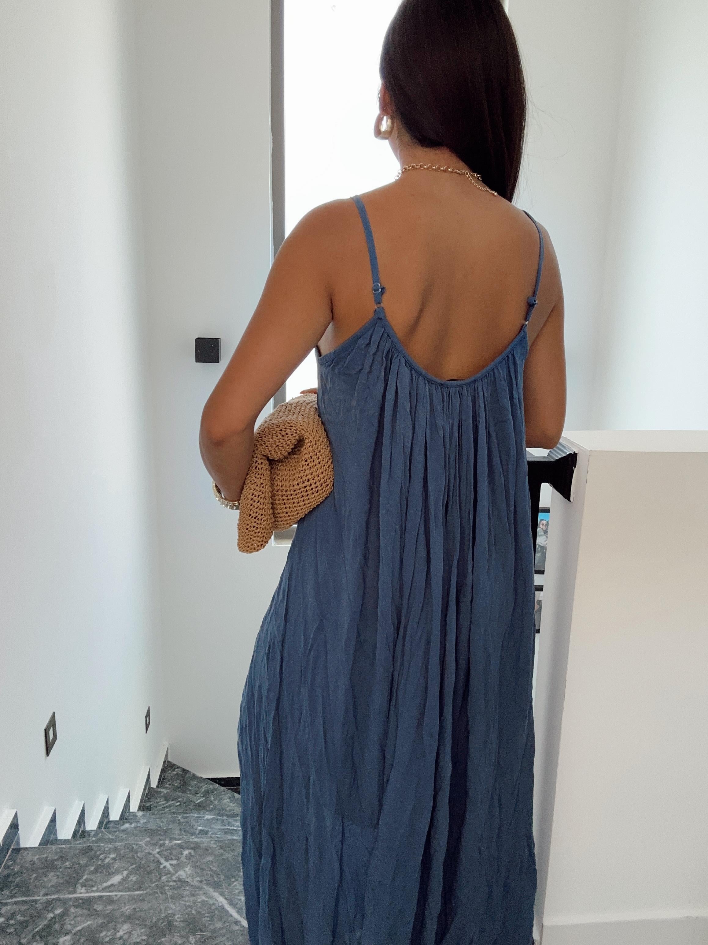 Lacivert Askılı Elbise