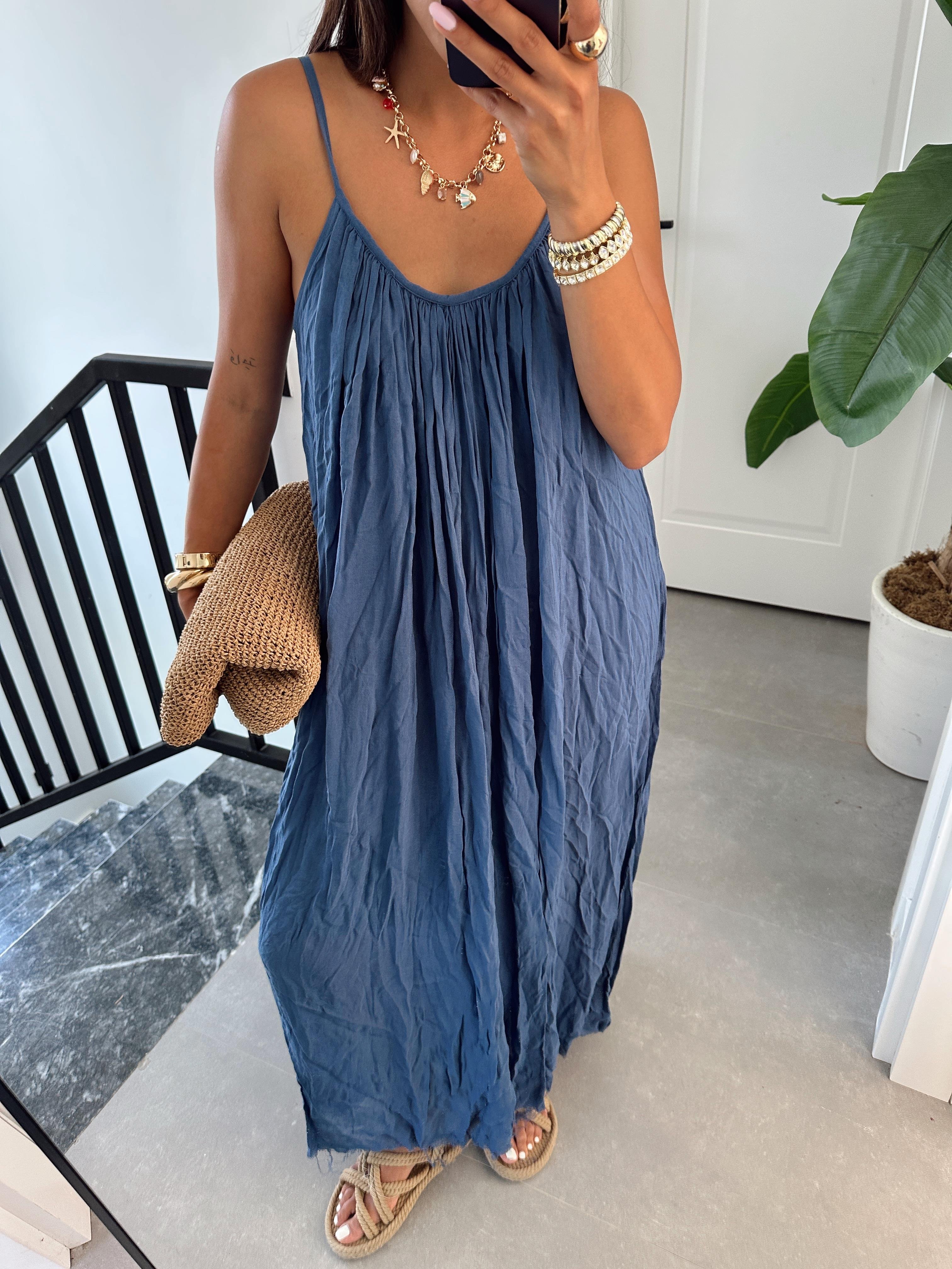 Lacivert Askılı Elbise