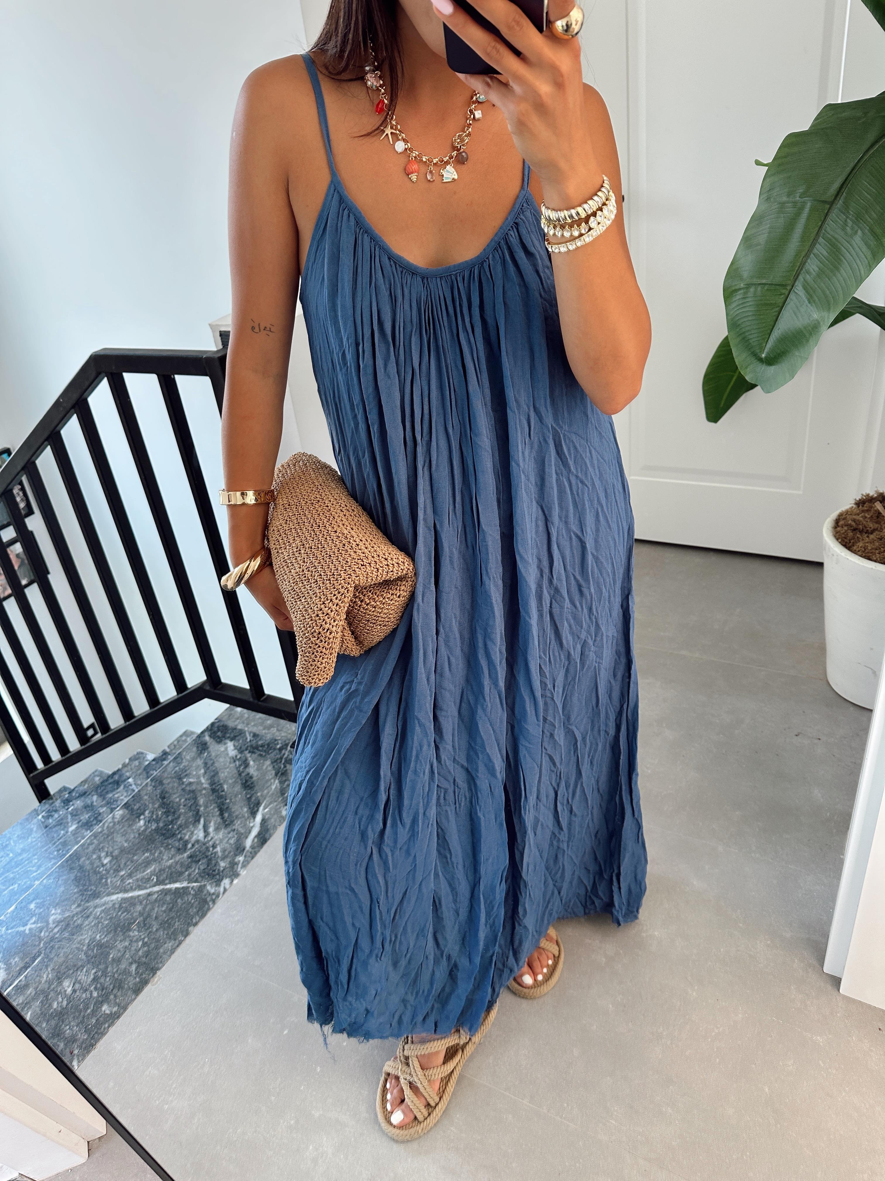 Lacivert Askılı Elbise