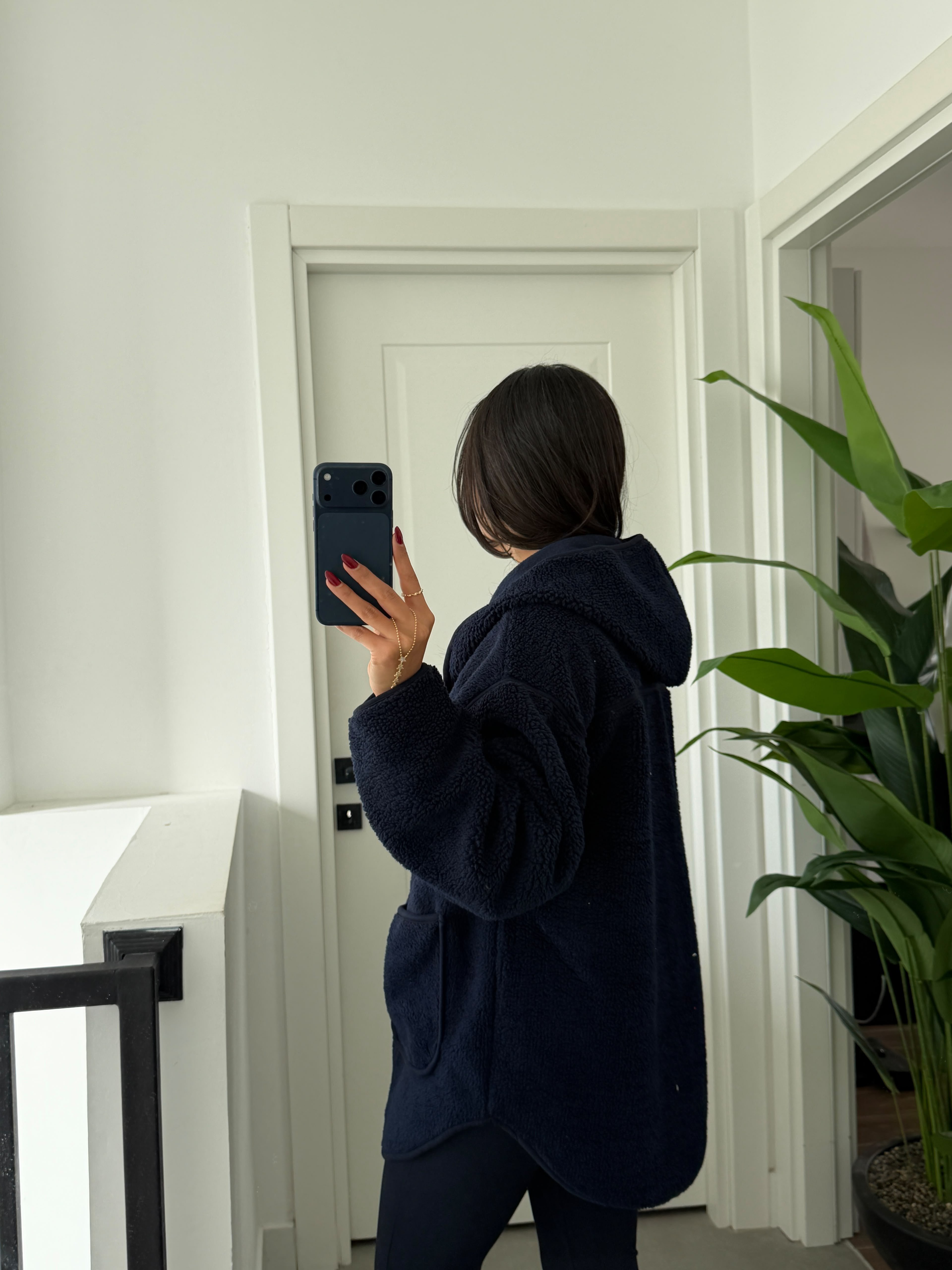 Lacivert Cepli Kapüşonlu Polar Sweat