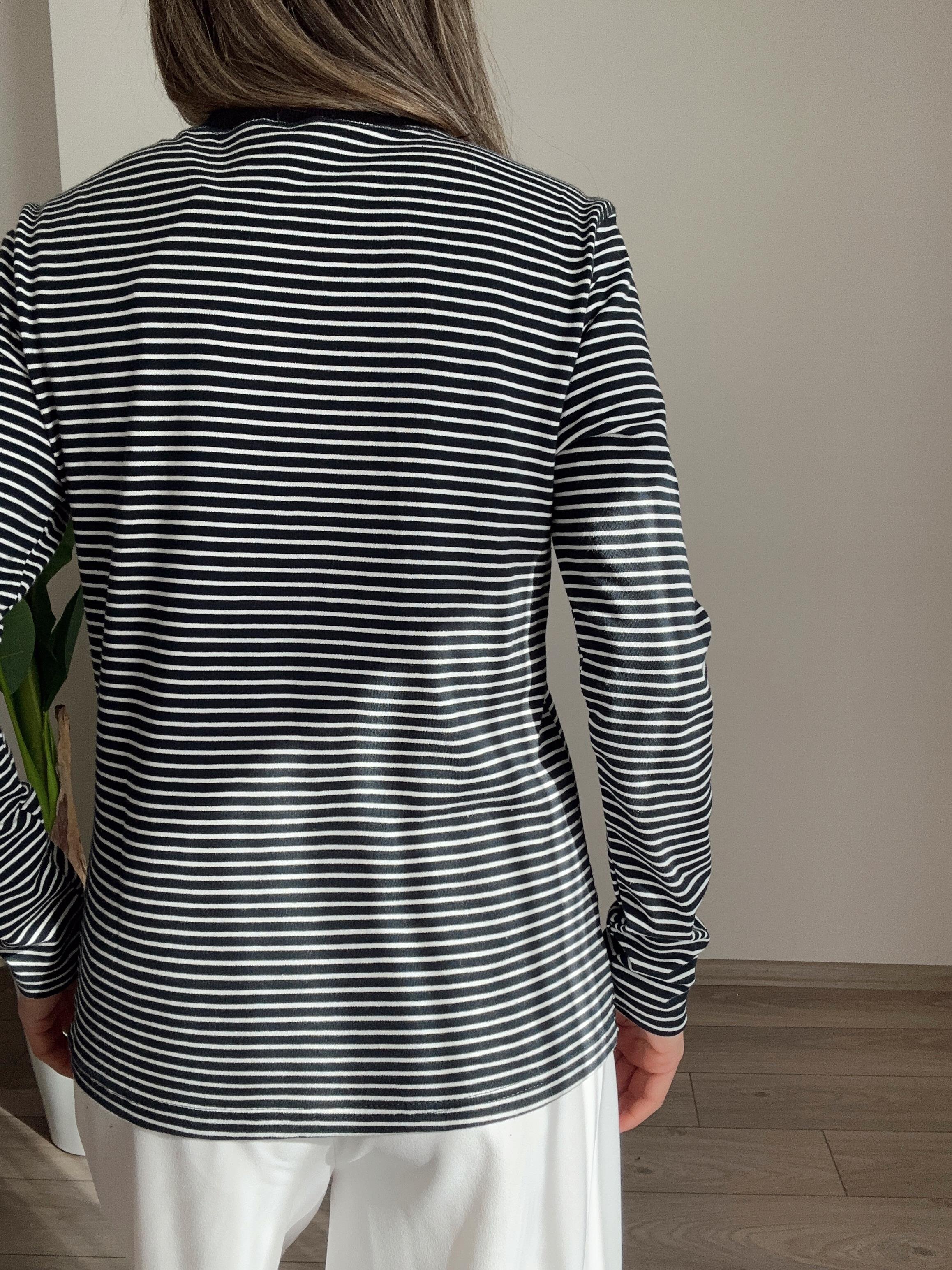 Lacivert-Ekru Çizgili Basic