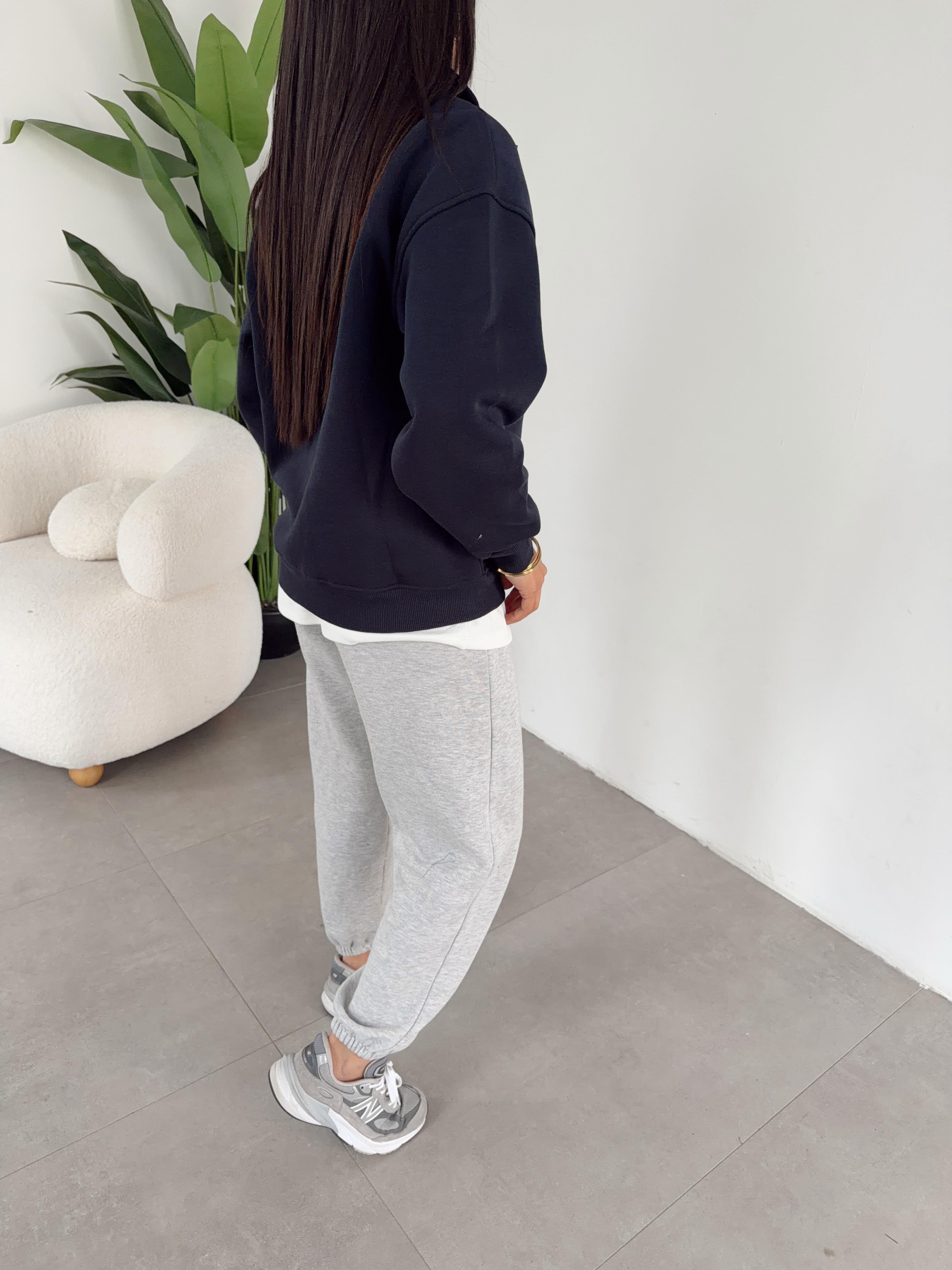 Lacivert Fermuarlı Sweat