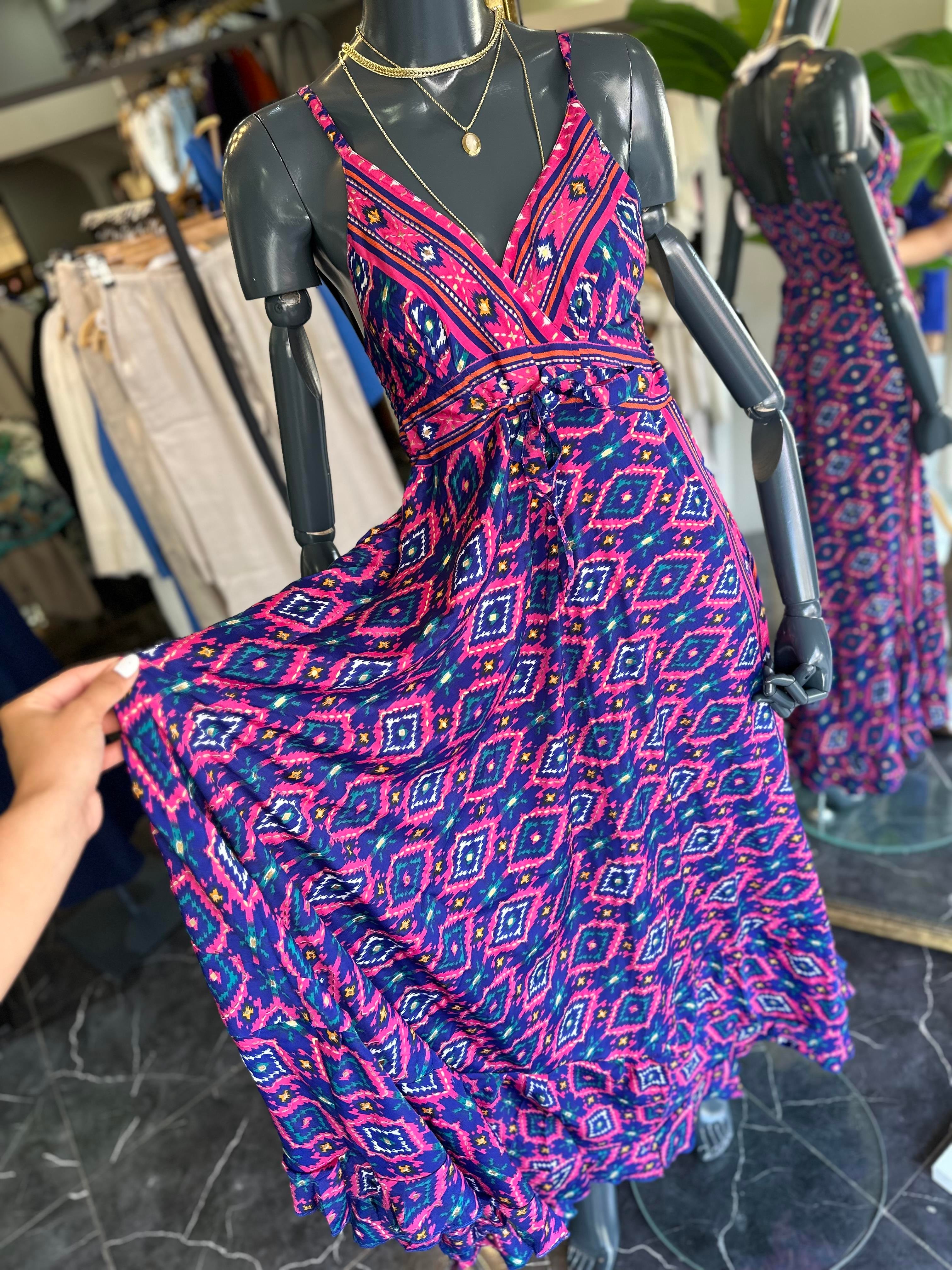 Lacivert-Fuşya İthal  Elbise