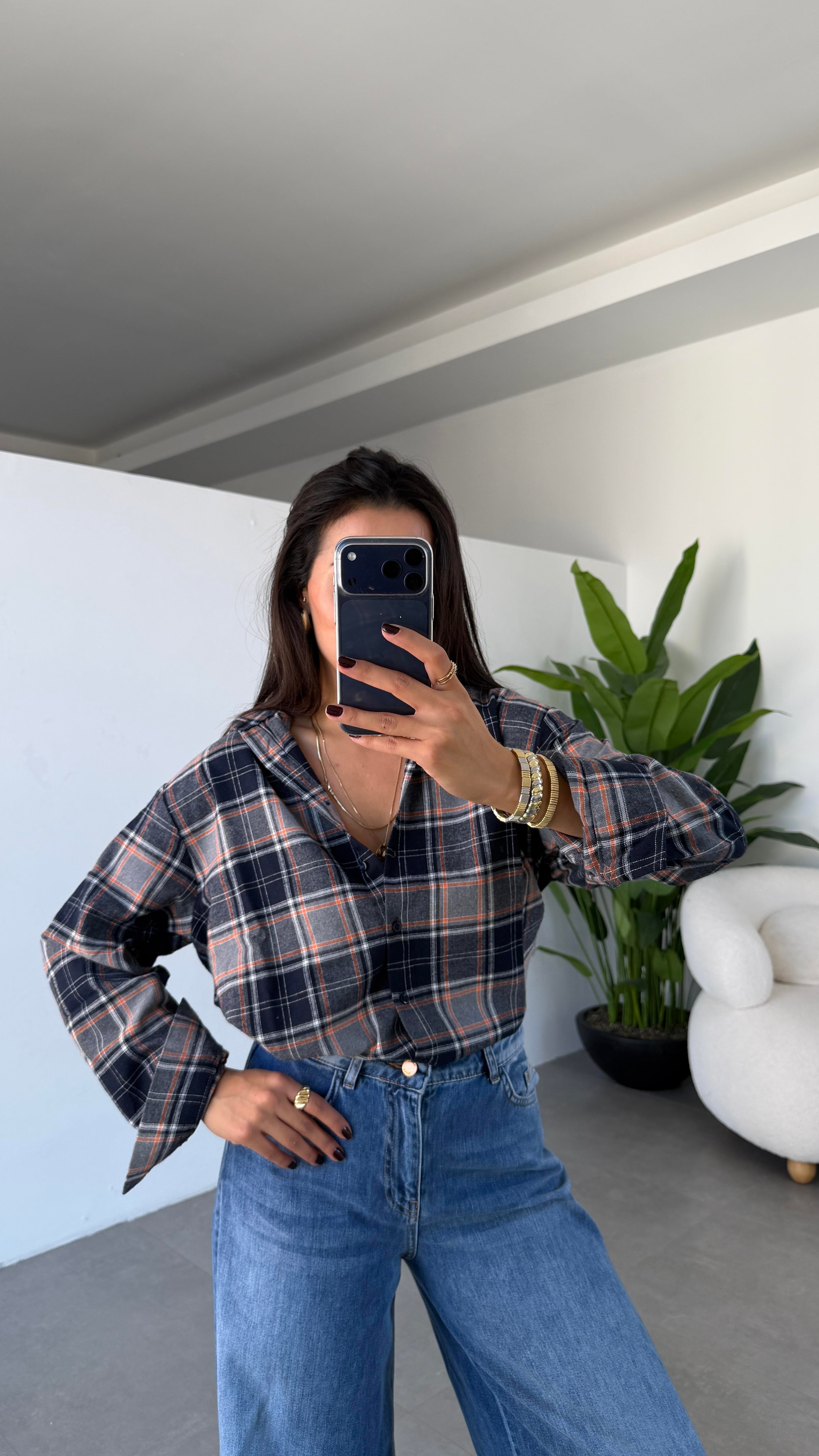 Lacivert-Gri Oduncu Gömlek