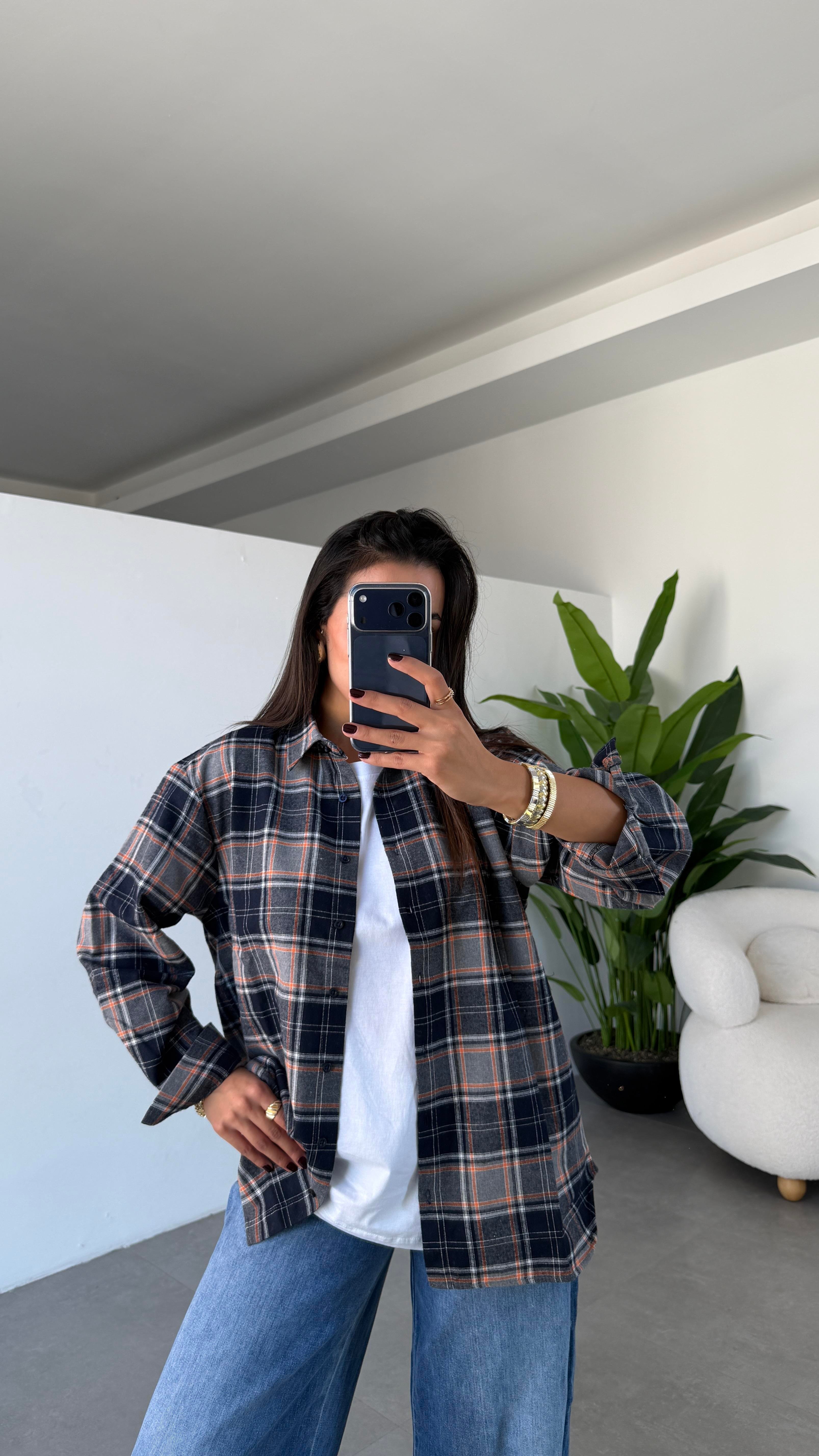 Lacivert-Gri Oduncu Gömlek