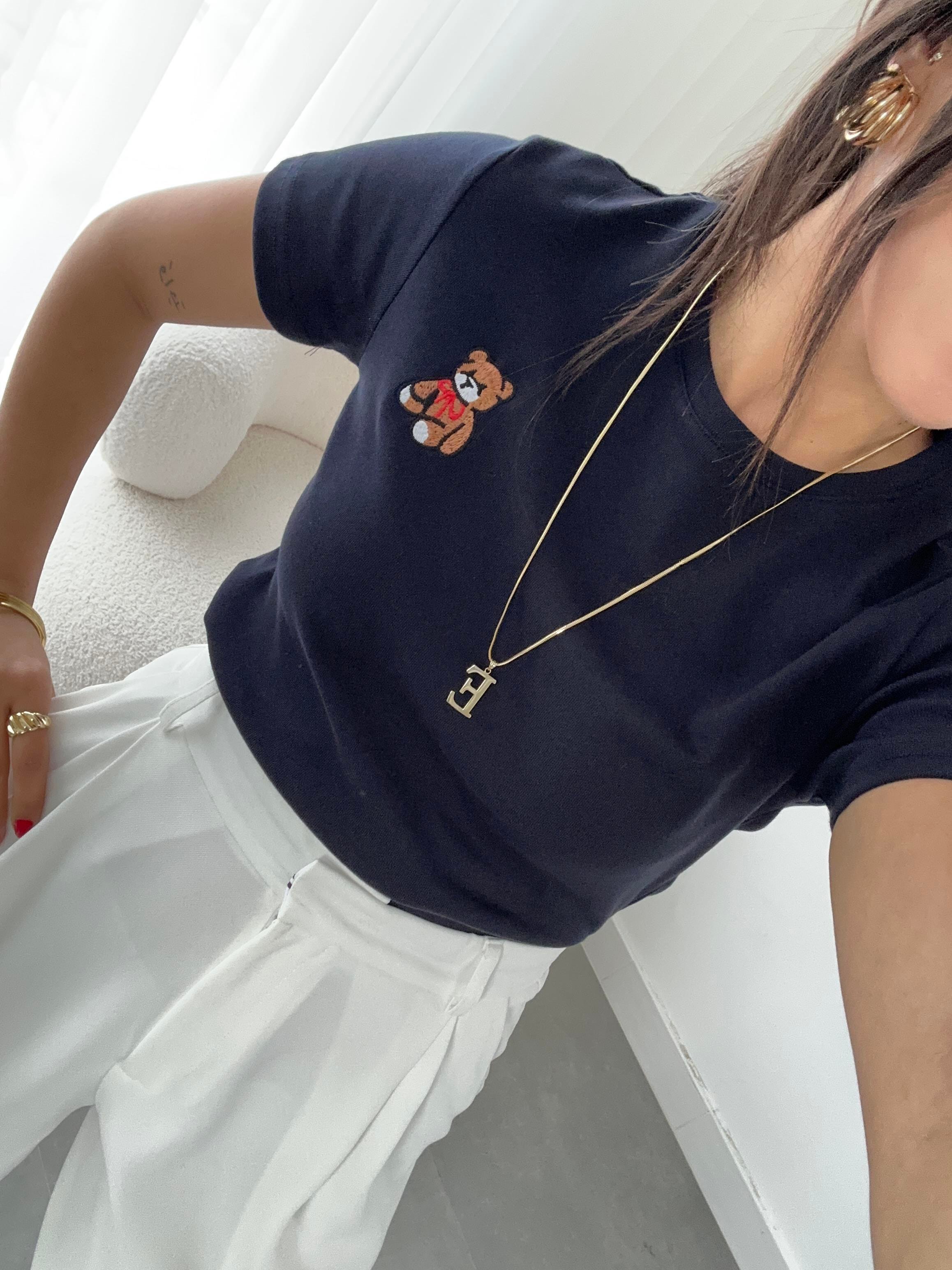 Lacivert Küçük Tedy Nakışlı Tshirt