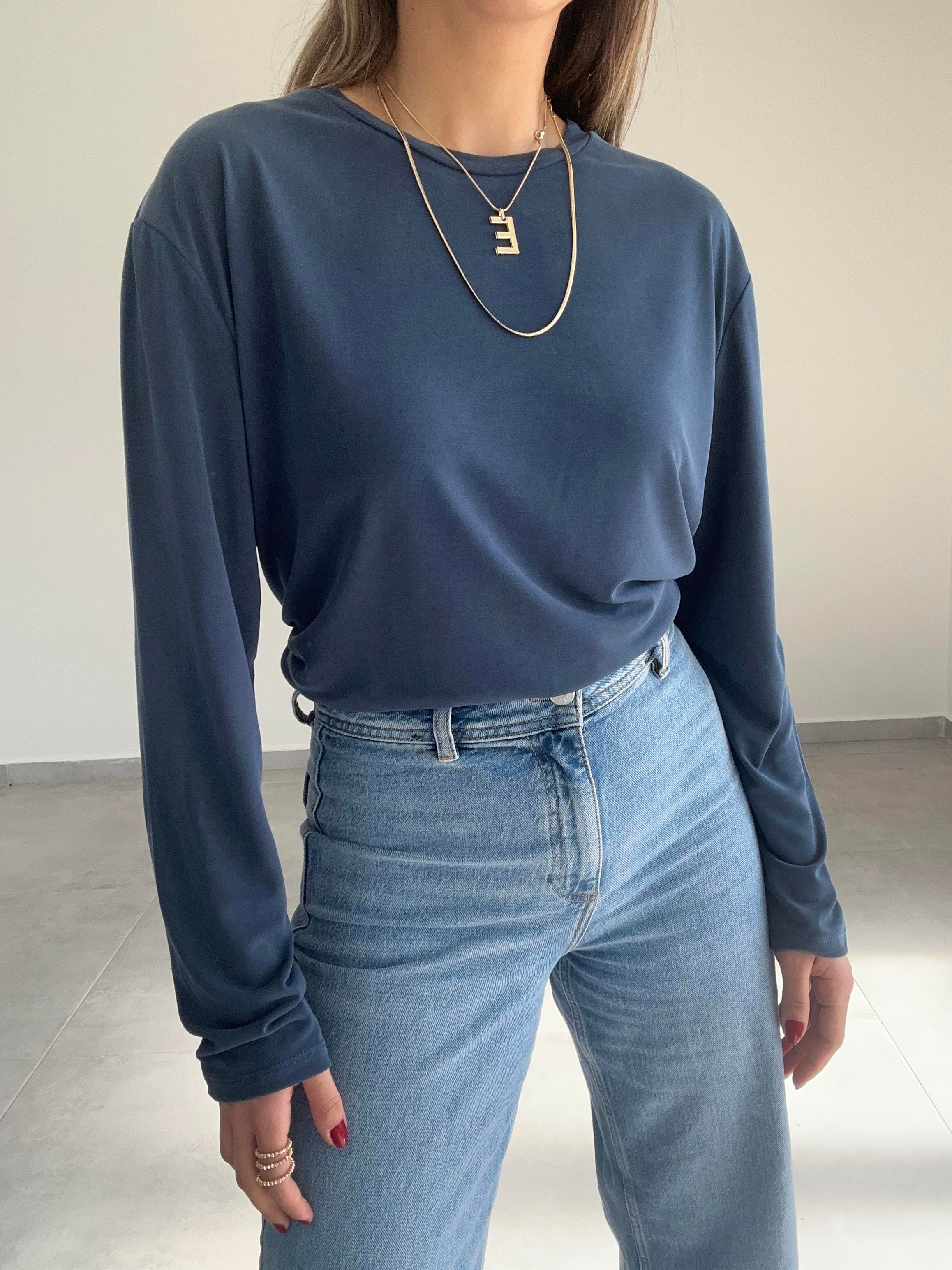 Lacivert Modal Kumaş Uzun Kol Basic