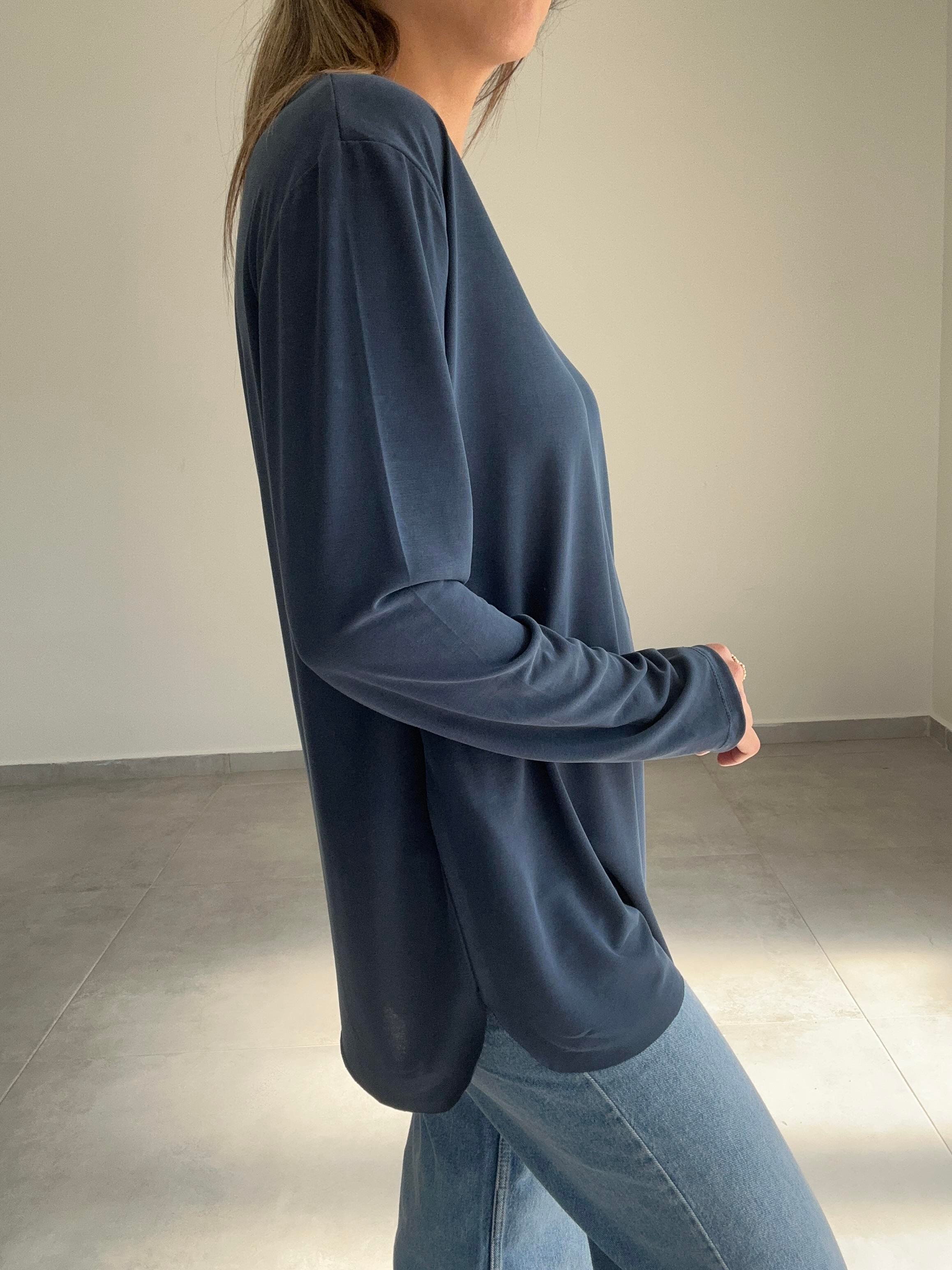 Lacivert Modal Kumaş Uzun Kol Basic