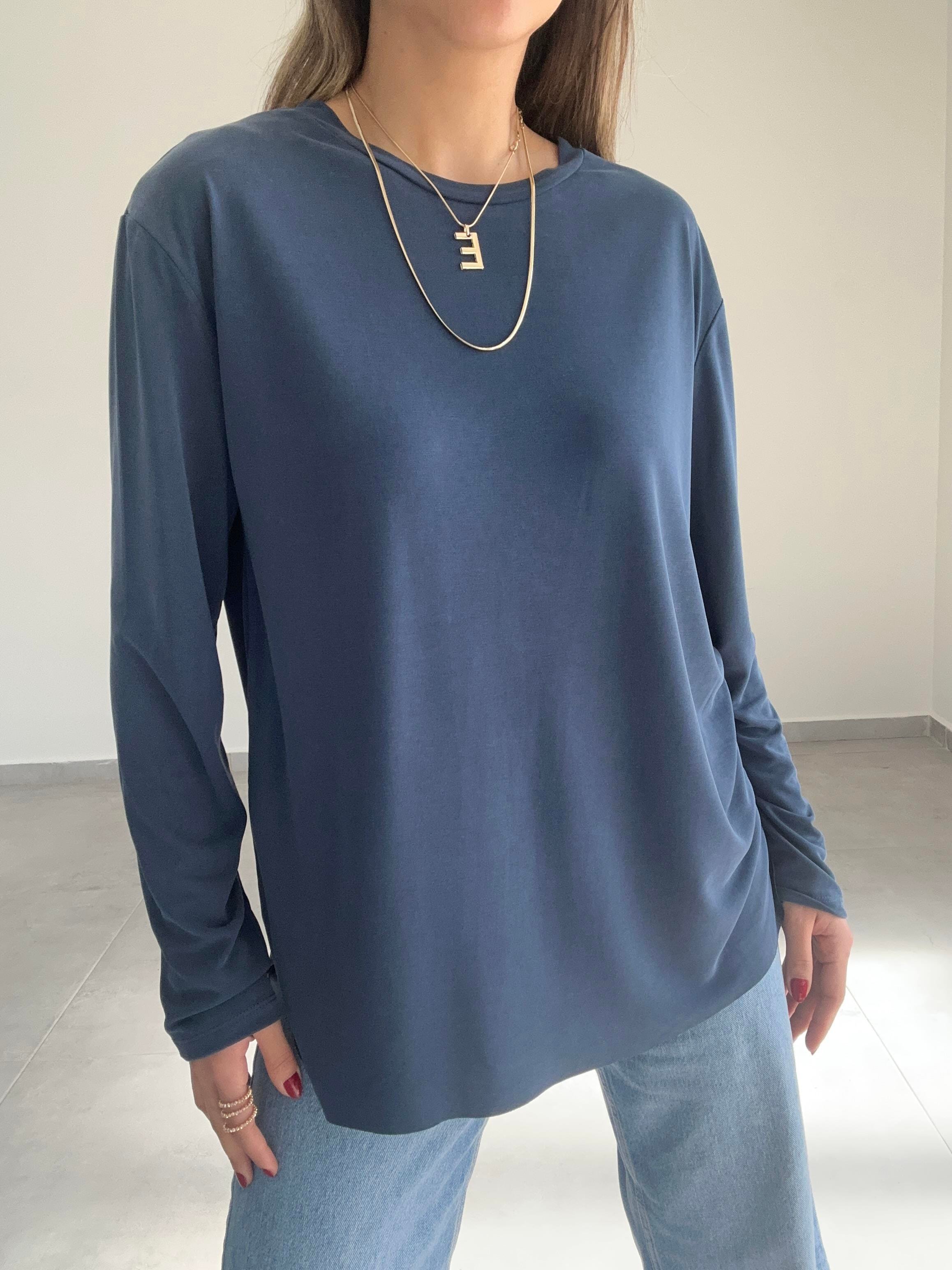 Lacivert Modal Kumaş Uzun Kol Basic