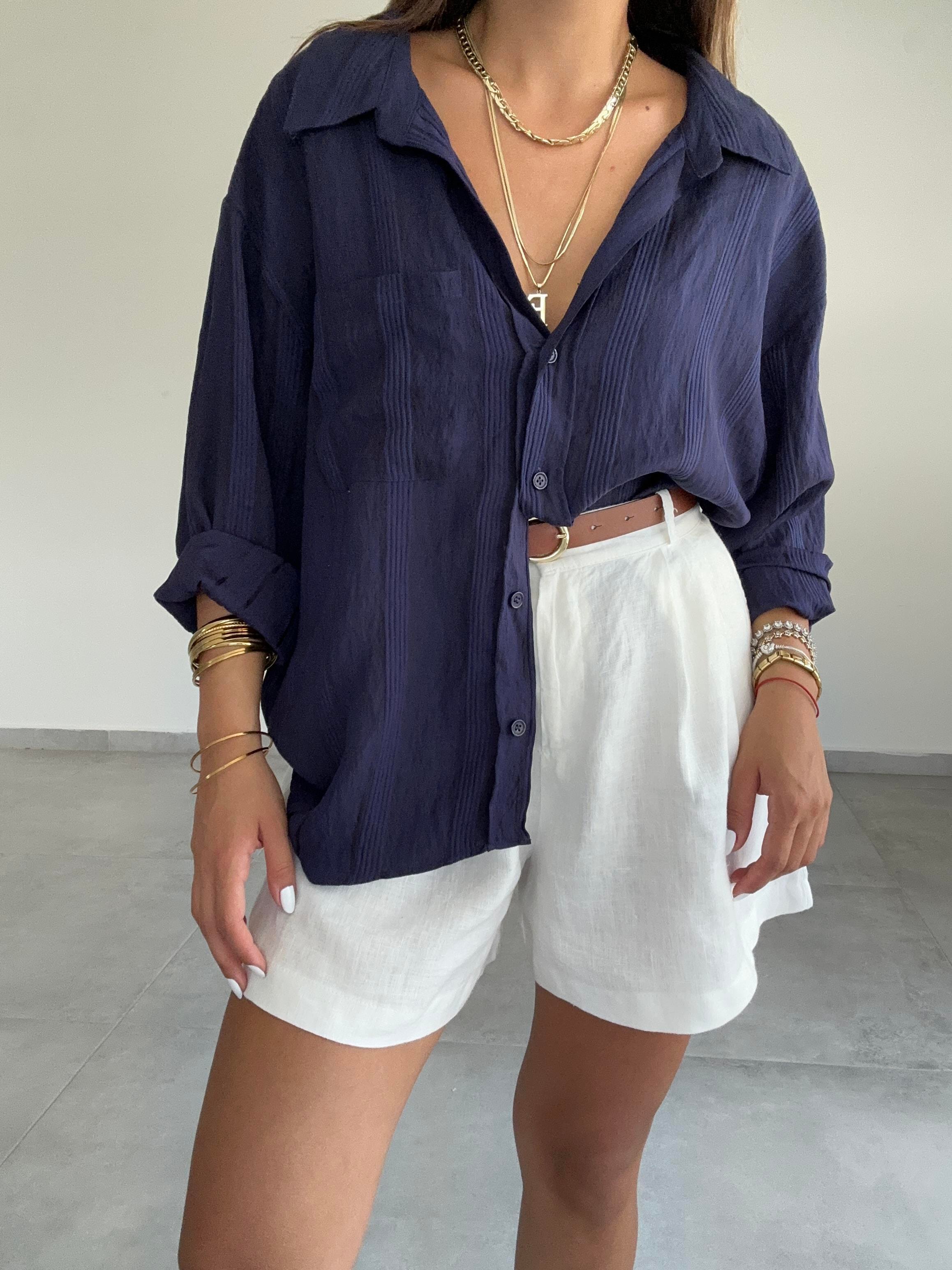 Lacivert Oversize Gömlek