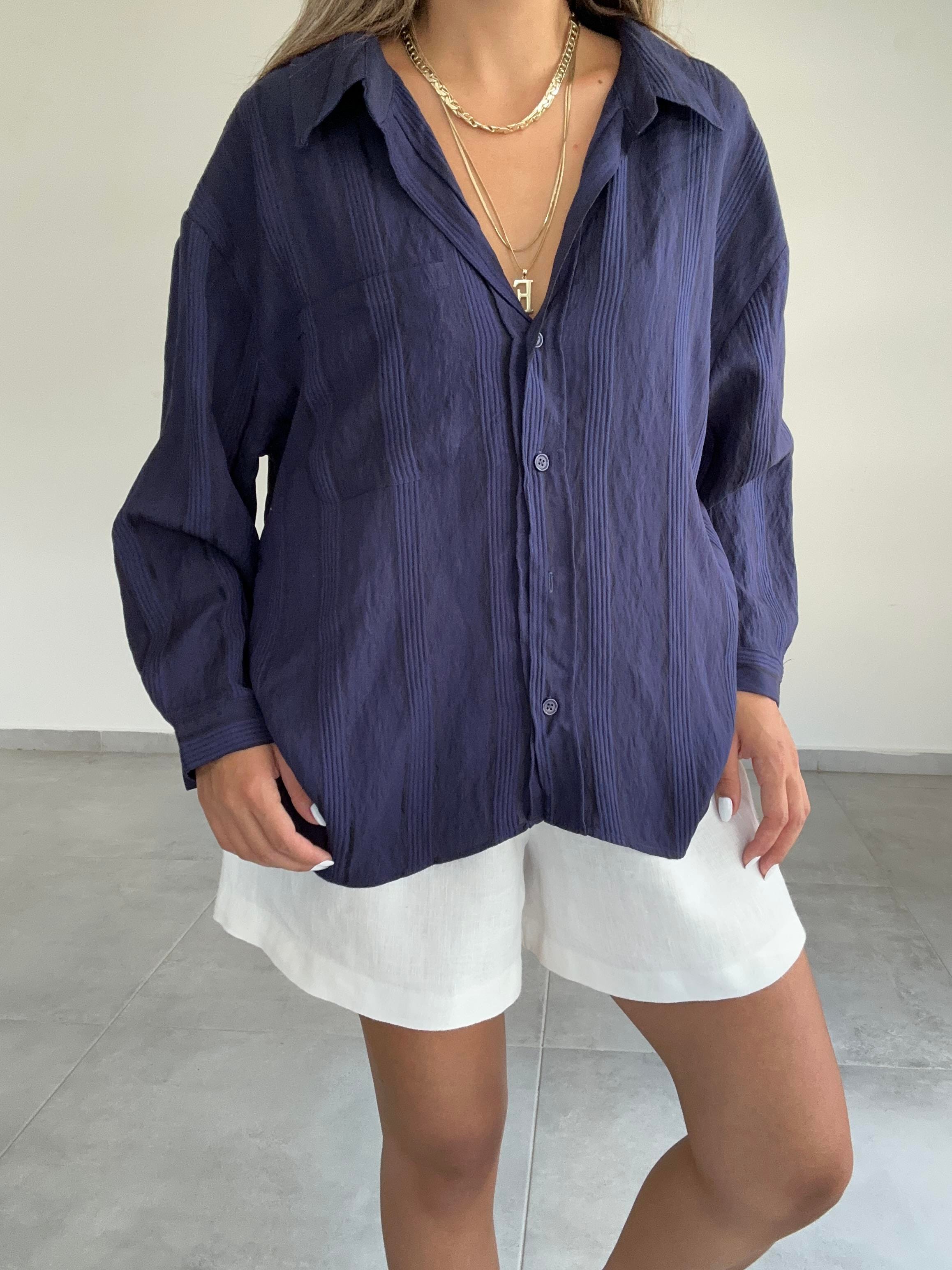 Lacivert Oversize Gömlek