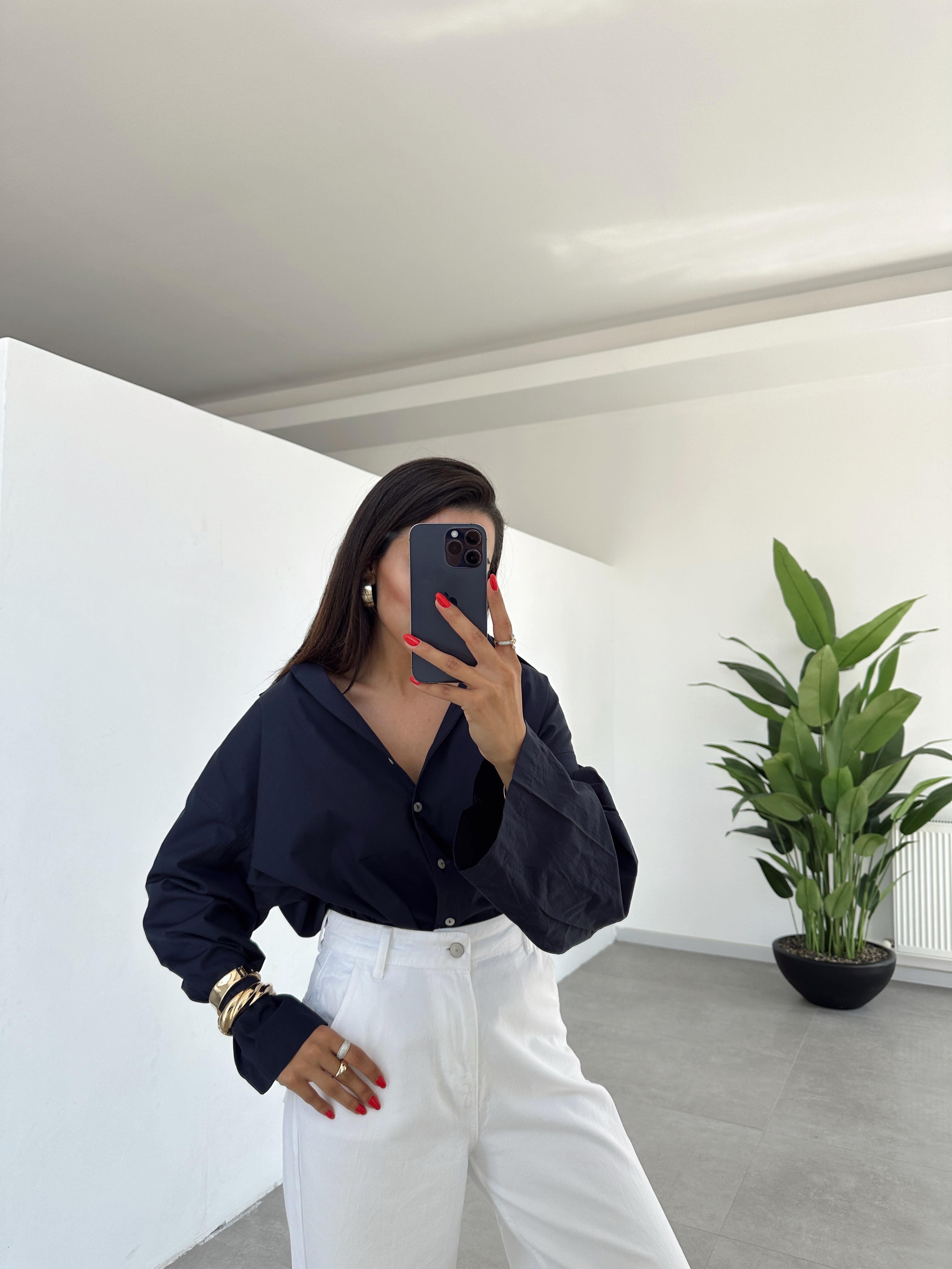 Lacivert Oversize Gömlek