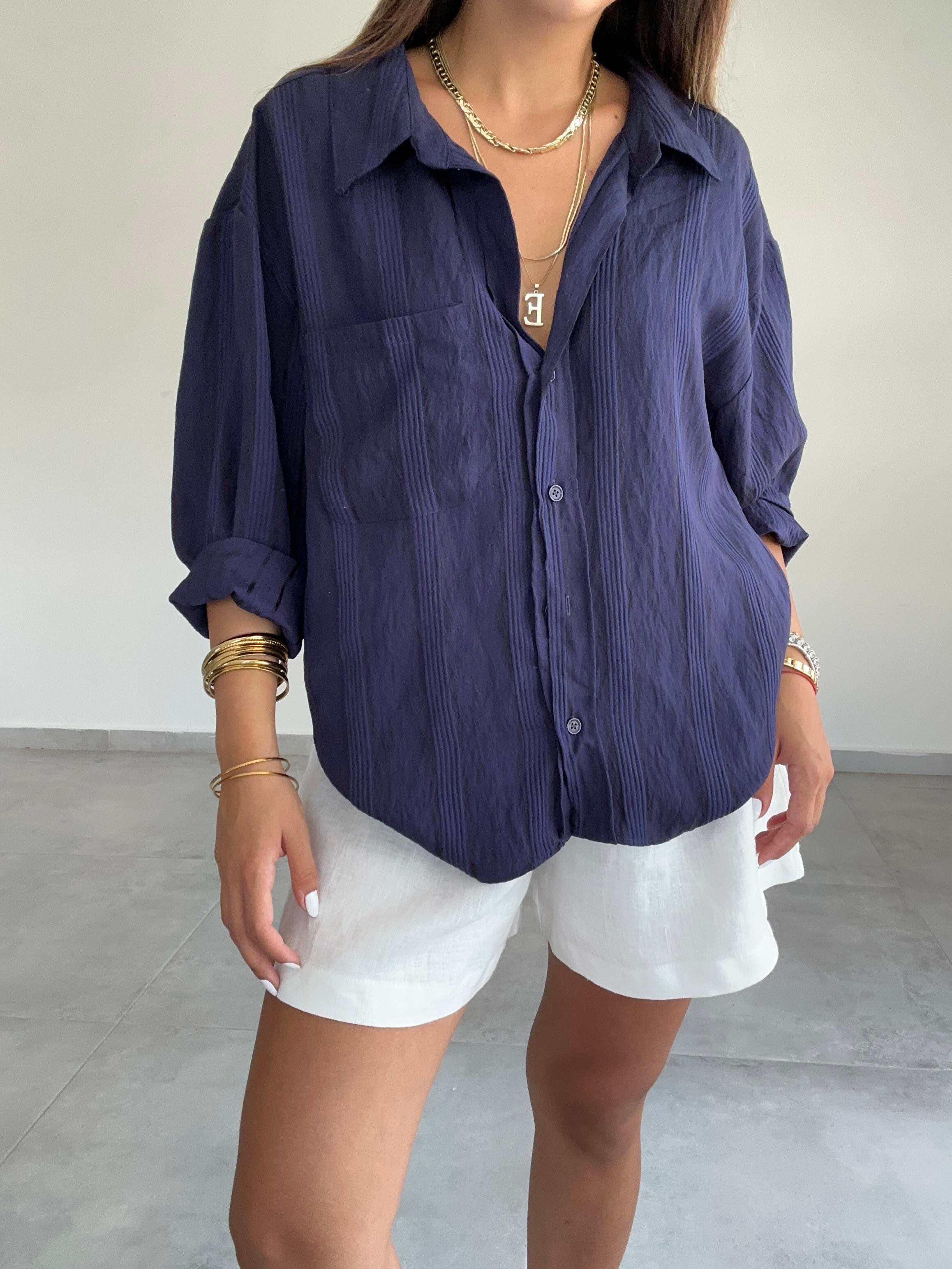 Lacivert Oversize Gömlek