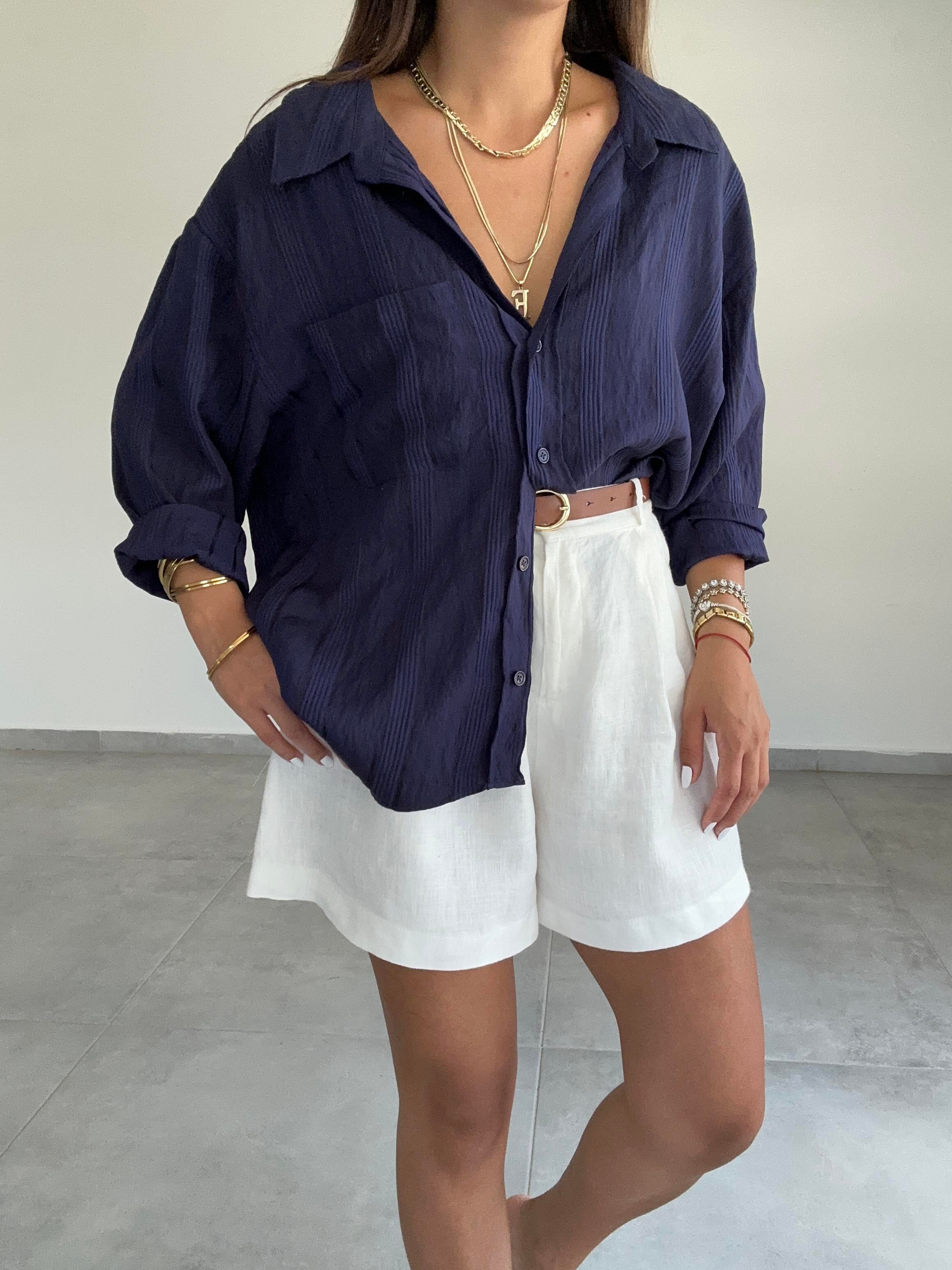 Lacivert Oversize Gömlek