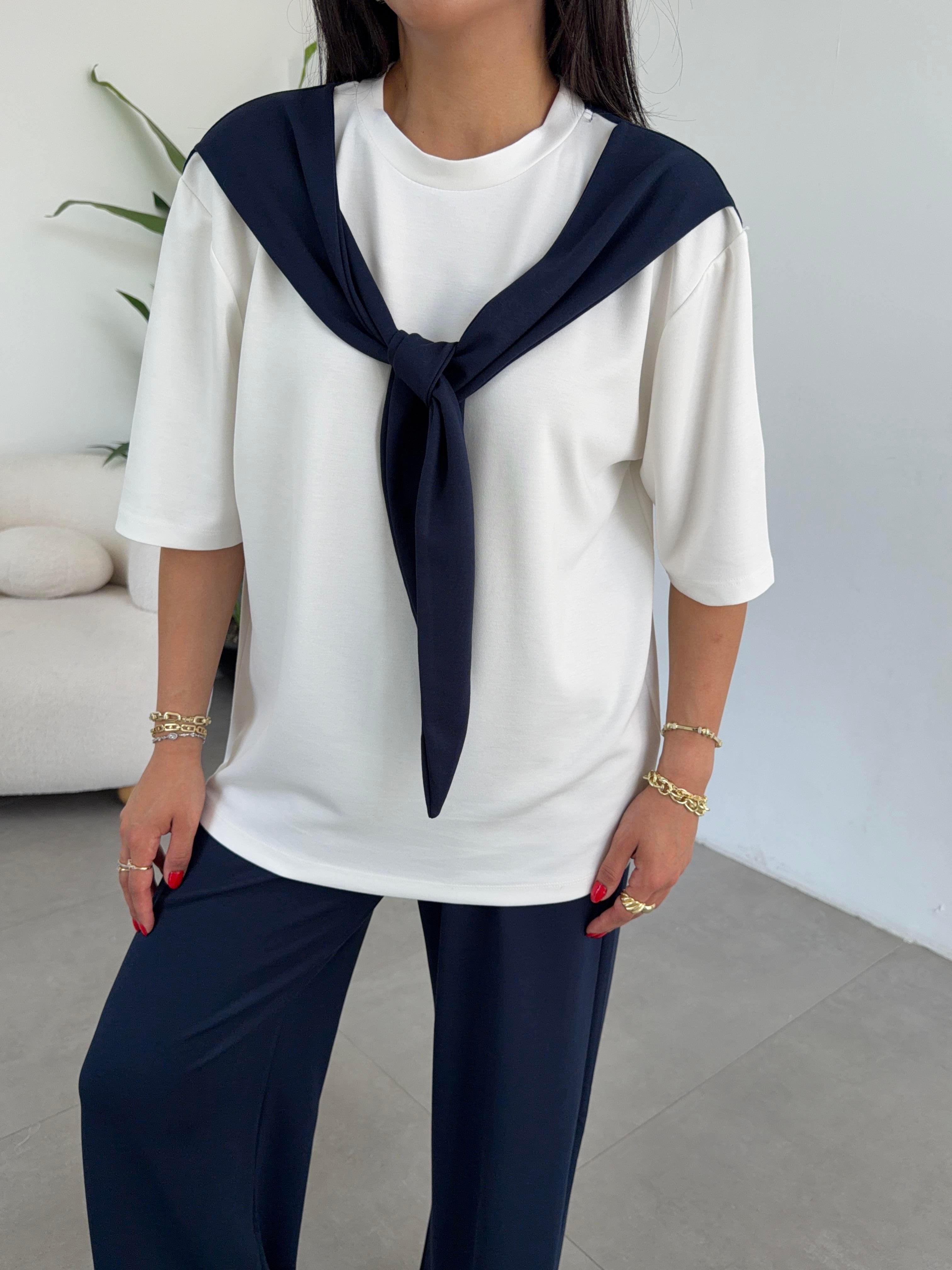 Lacivert Oys Modal Atkılı Tshirt Pantolon Takım