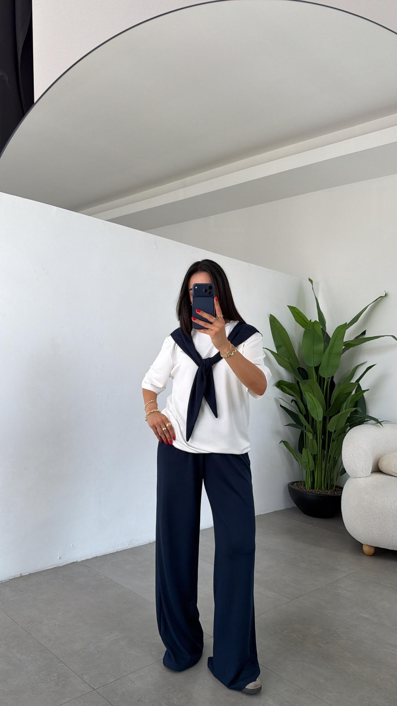 Lacivert Oys Modal Atkılı Tshirt Pantolon Takım