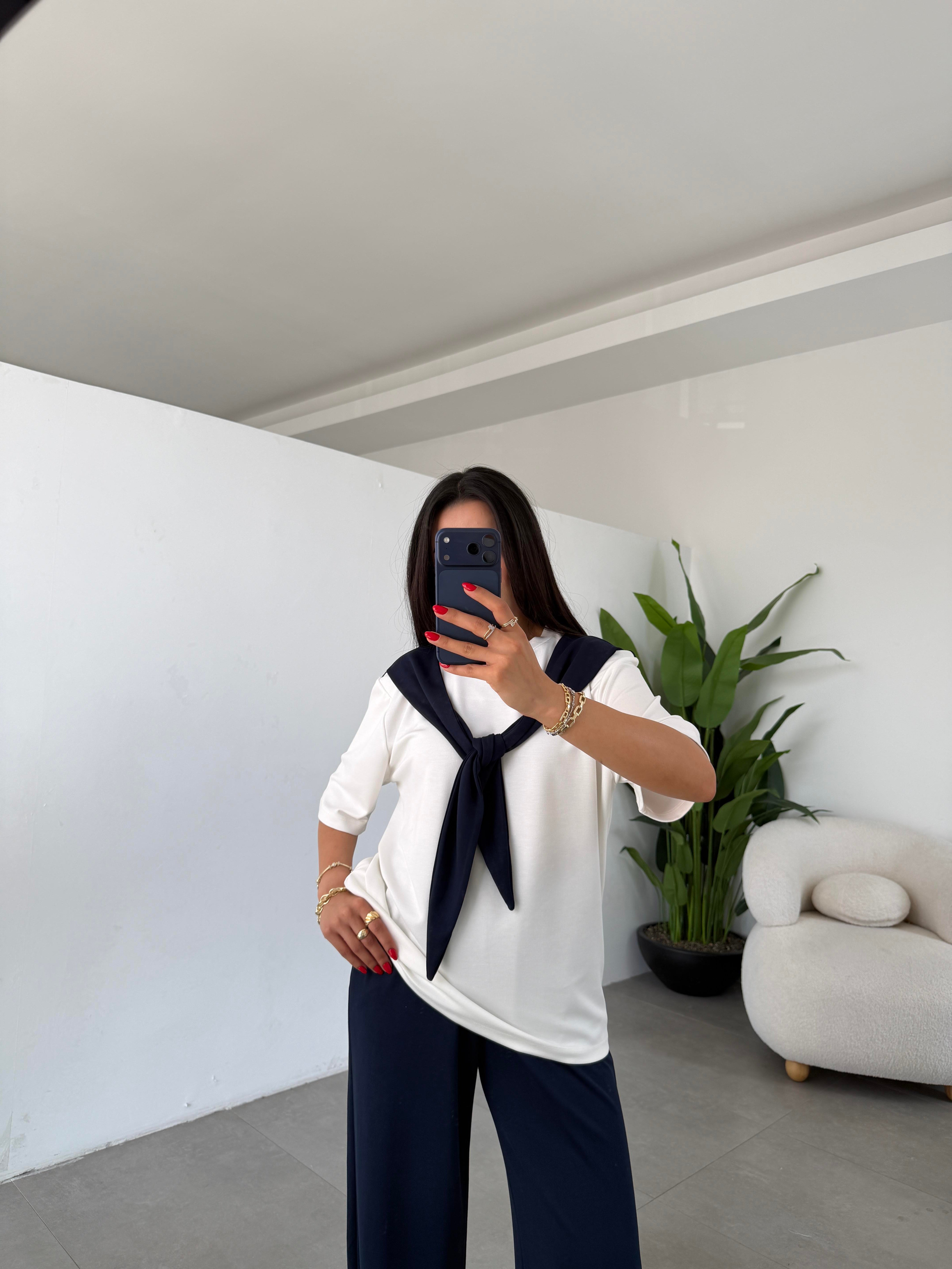 Lacivert Oys Modal Atkılı Tshirt Pantolon Takım