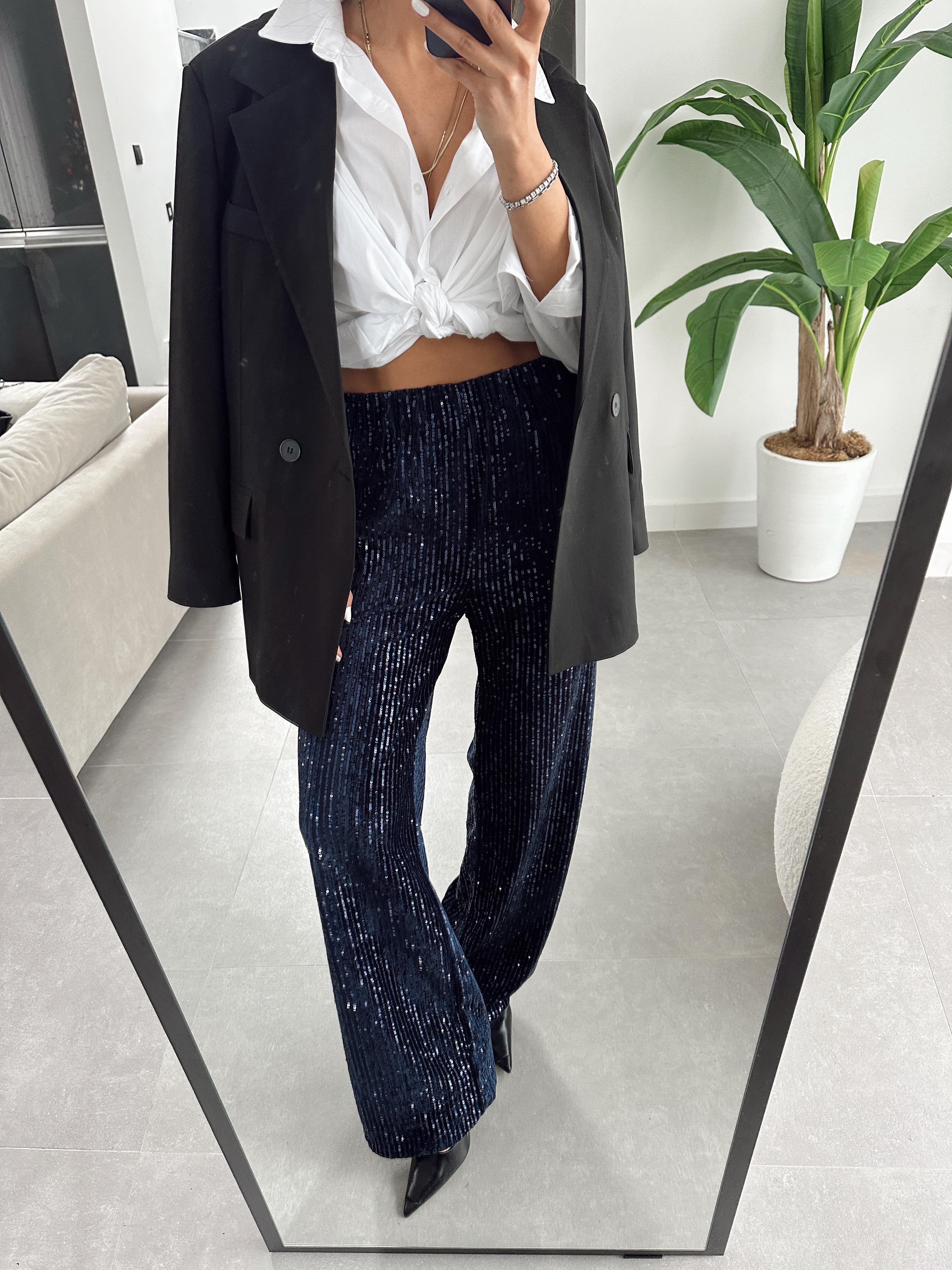 Lacivert Pullu Bol Paça Pantolon