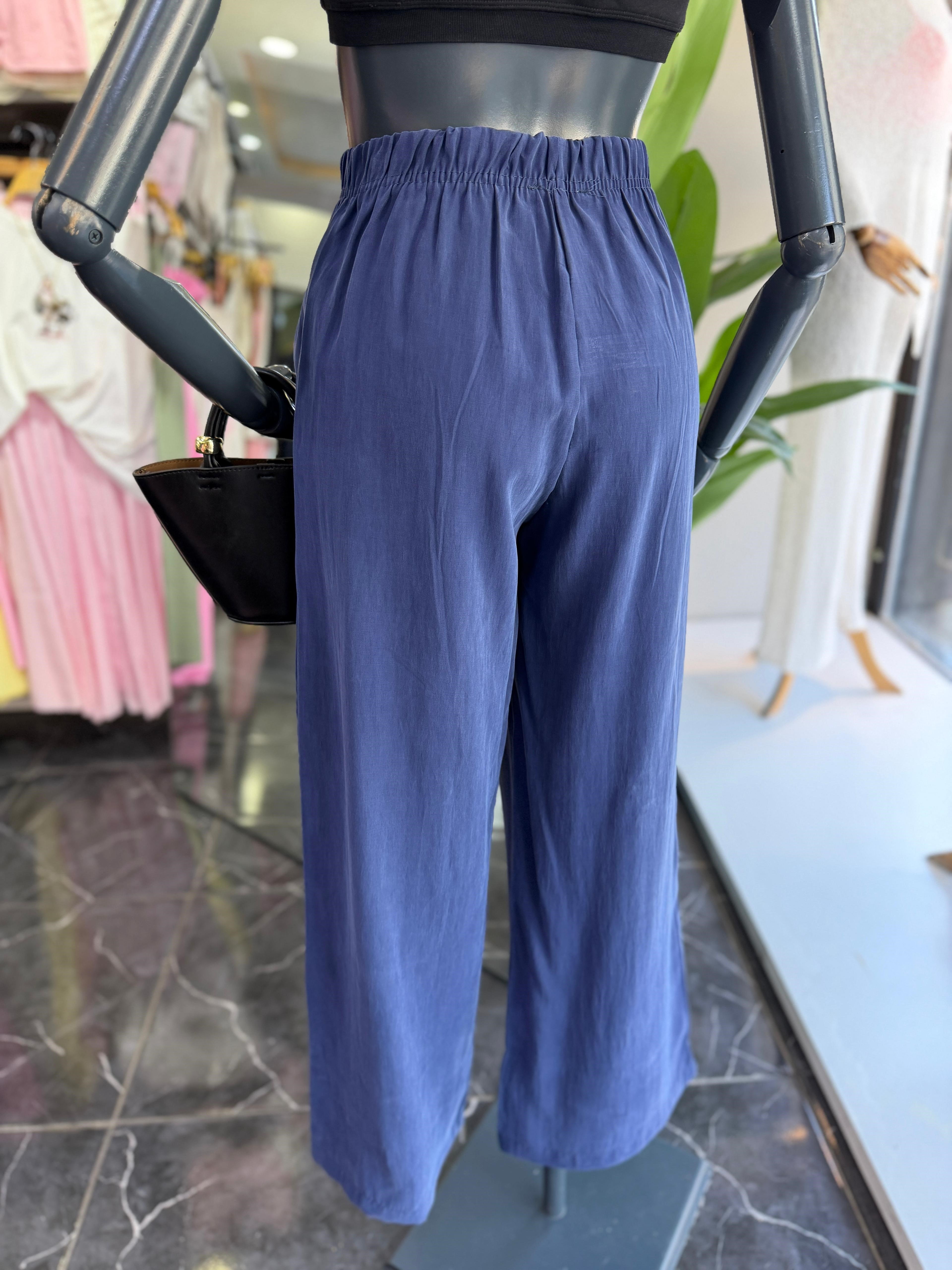 Lacivert Tencel Cupra Pantolon
