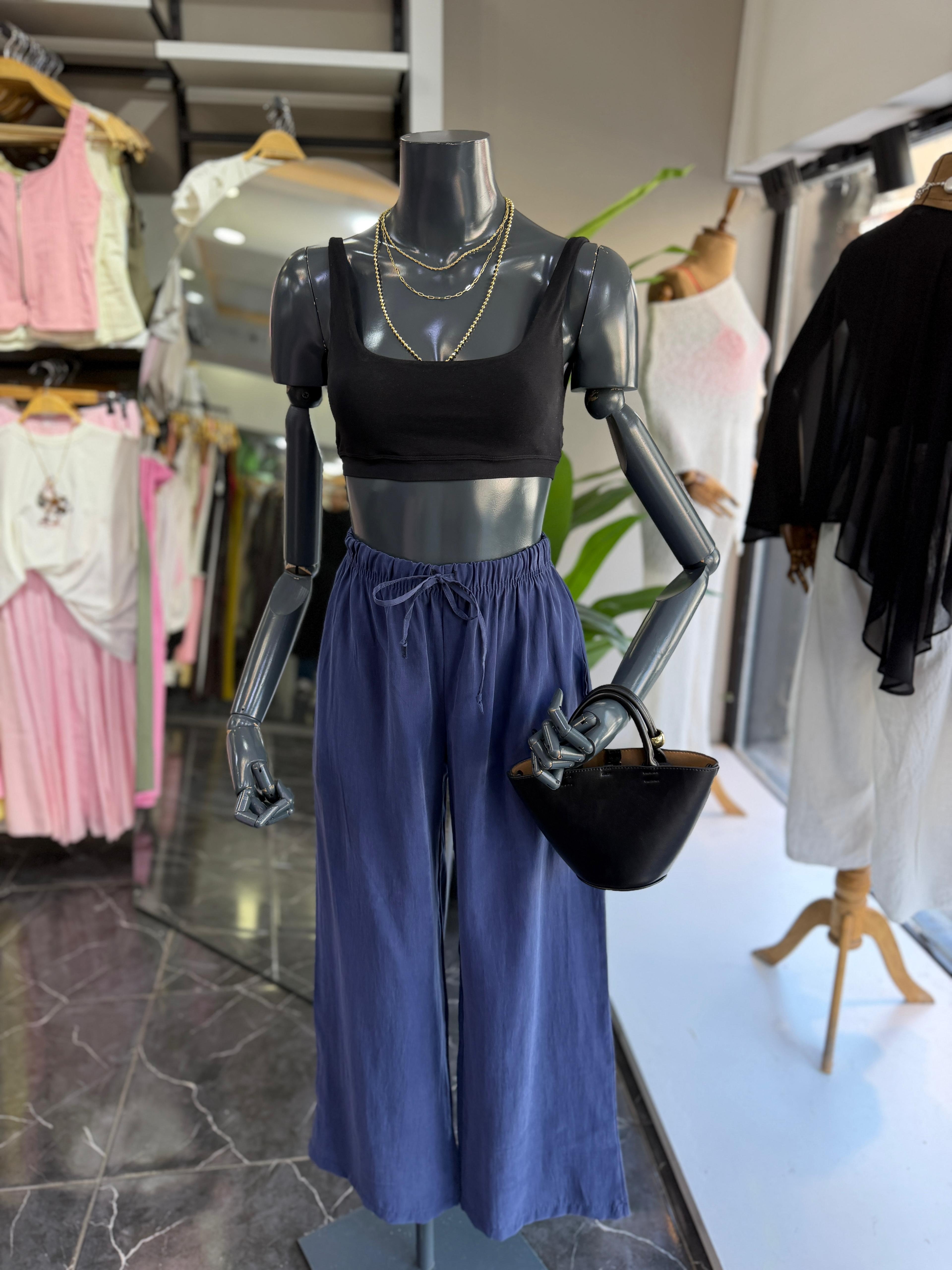 Lacivert Tencel Cupra Pantolon