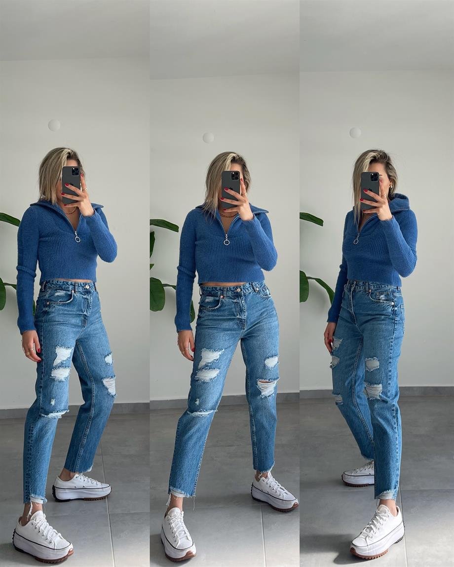 Lazer Kesim Mom Jean