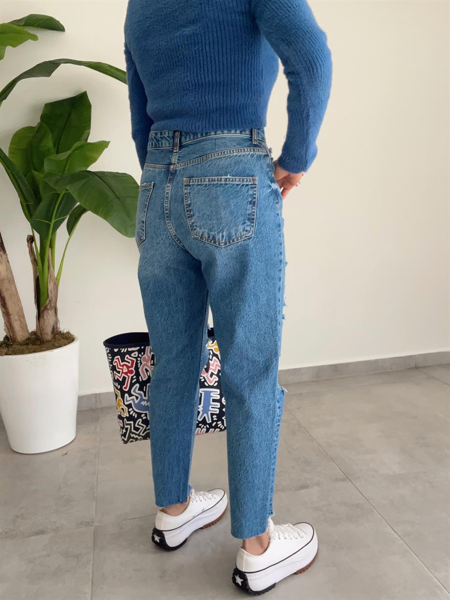 Lazer Kesim Mom Jean