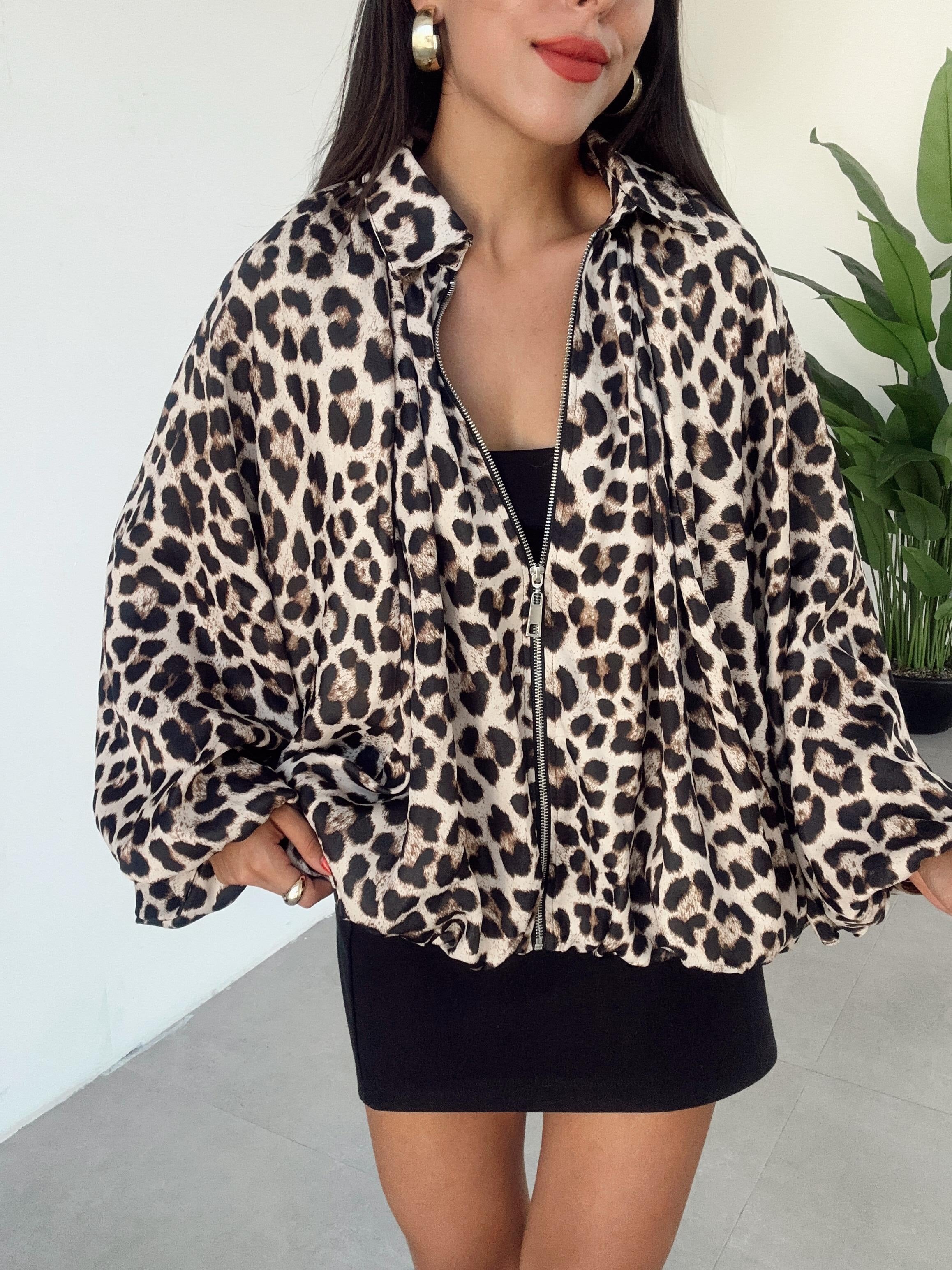 Leopar Desenli Balon Kol Ceket