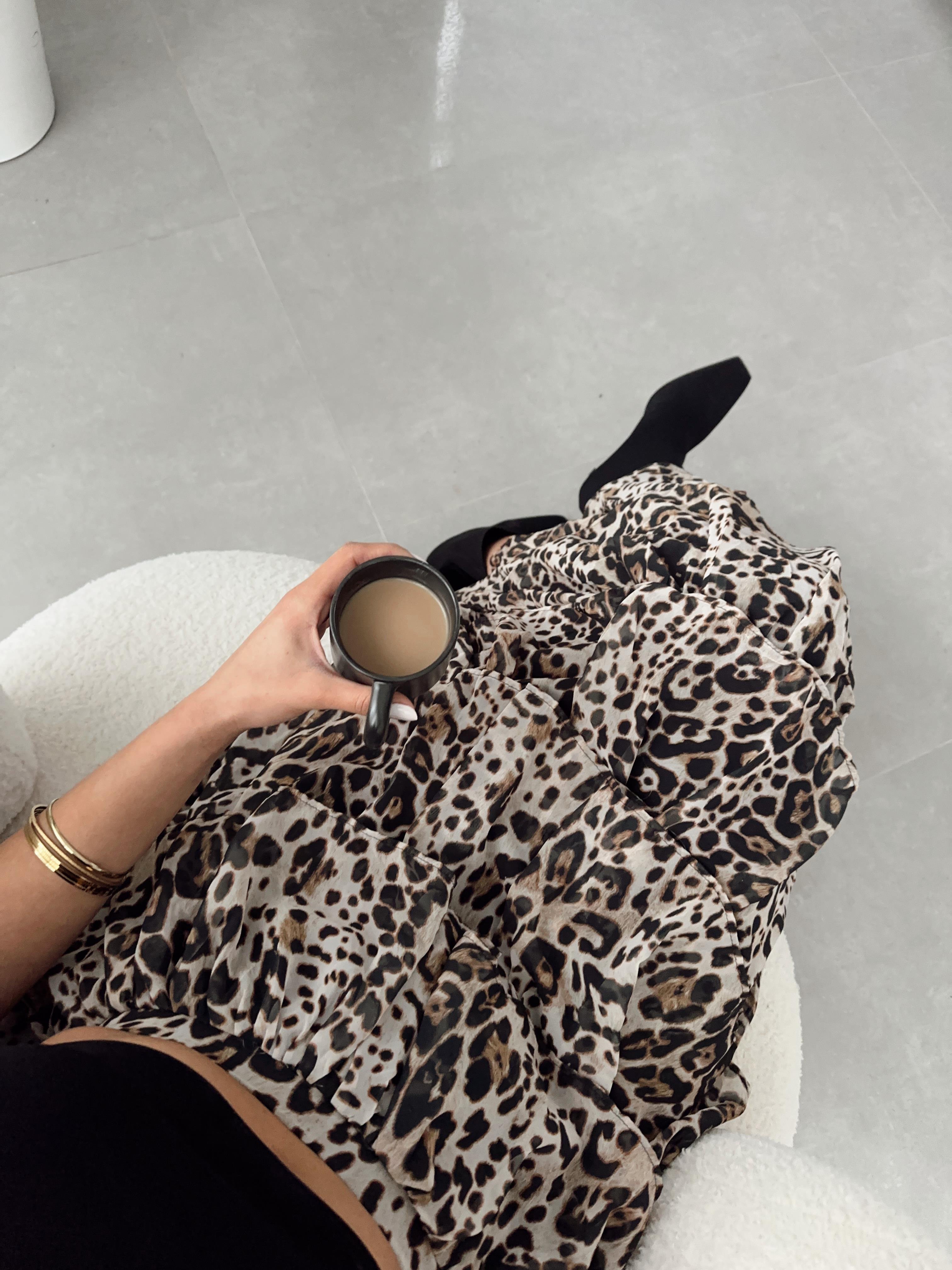 Leopar Desenli Katlı Maxi Etek