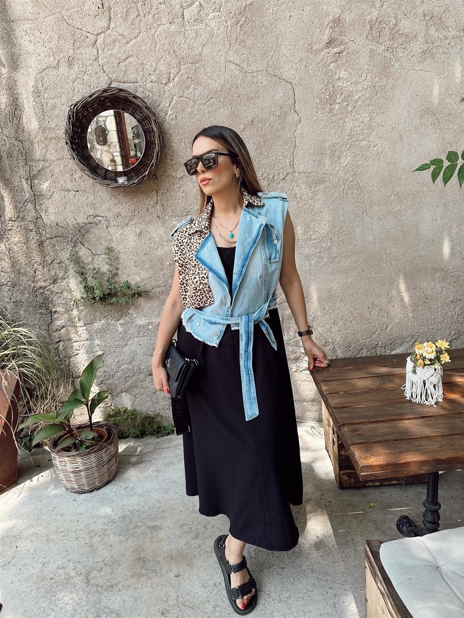 Leopar Desenli Kot Yelek