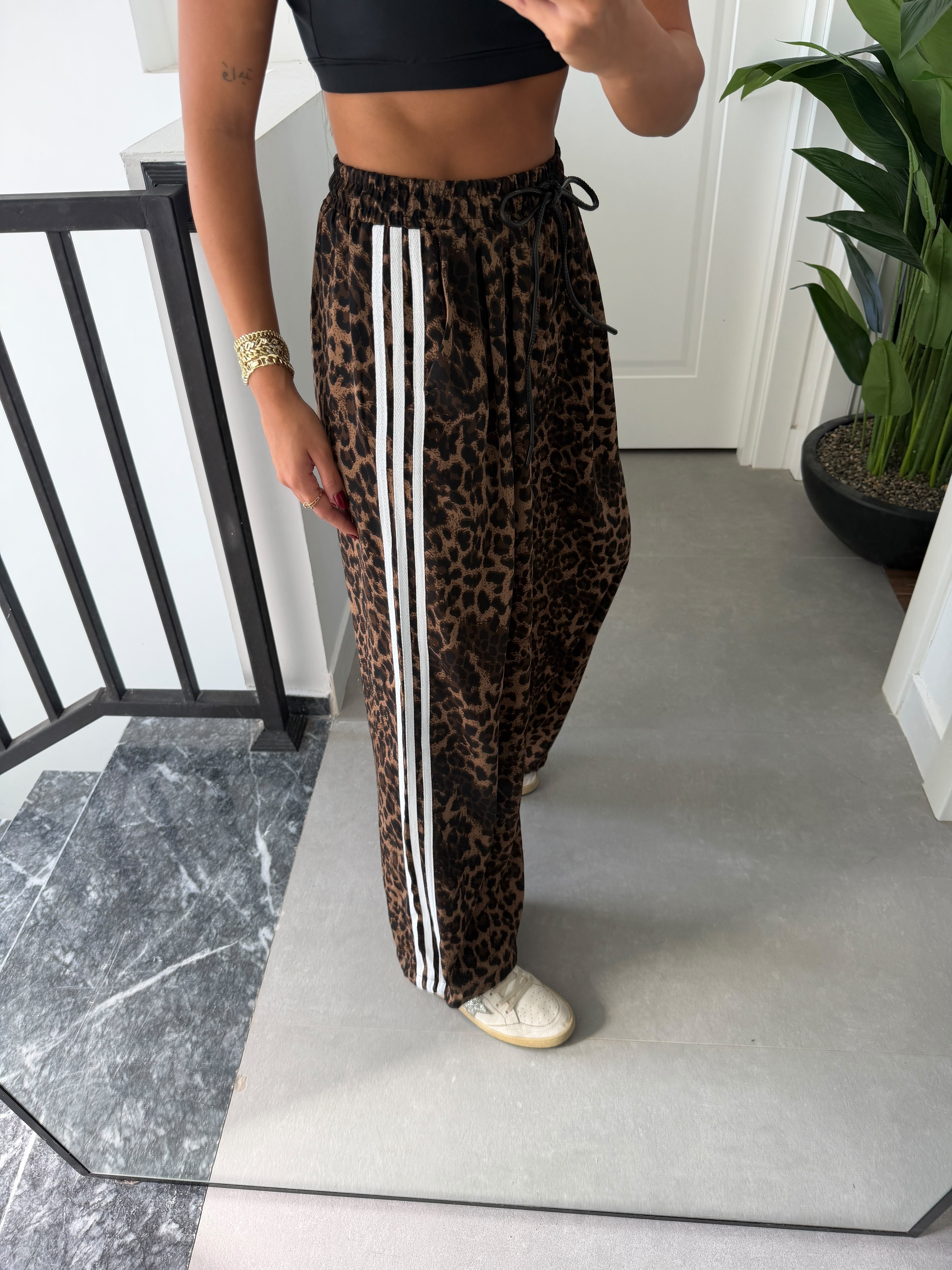 Leopar Paça Bağlamalı Pantolon